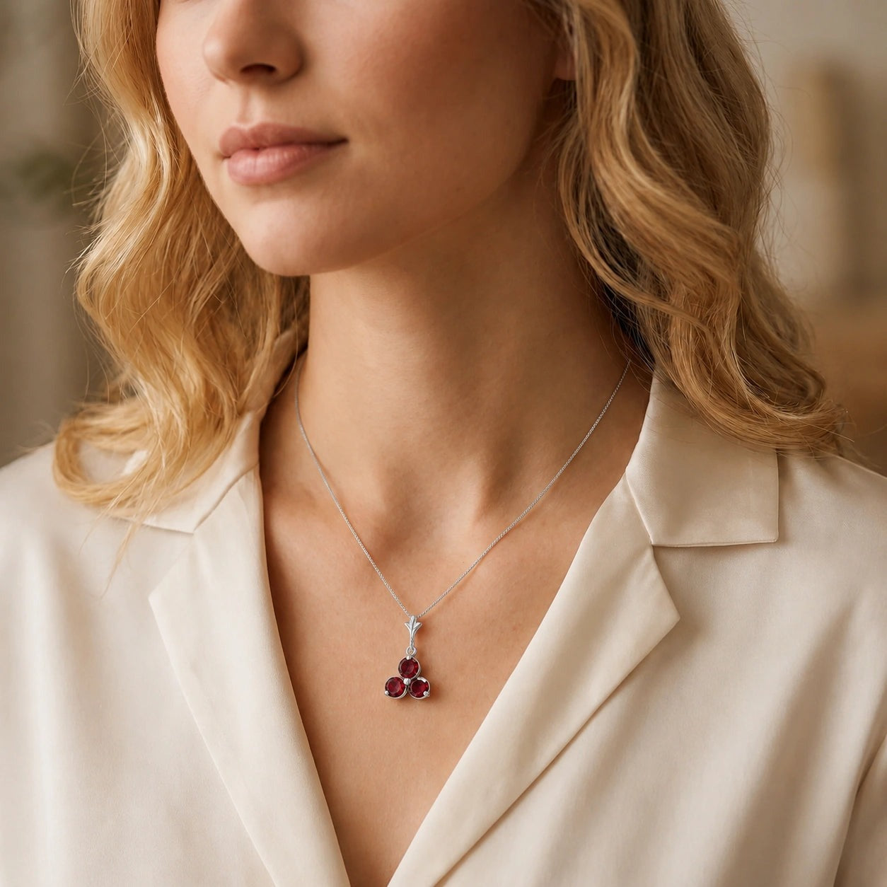 White Gold Belle Necklace Ruby 10K — Amalia