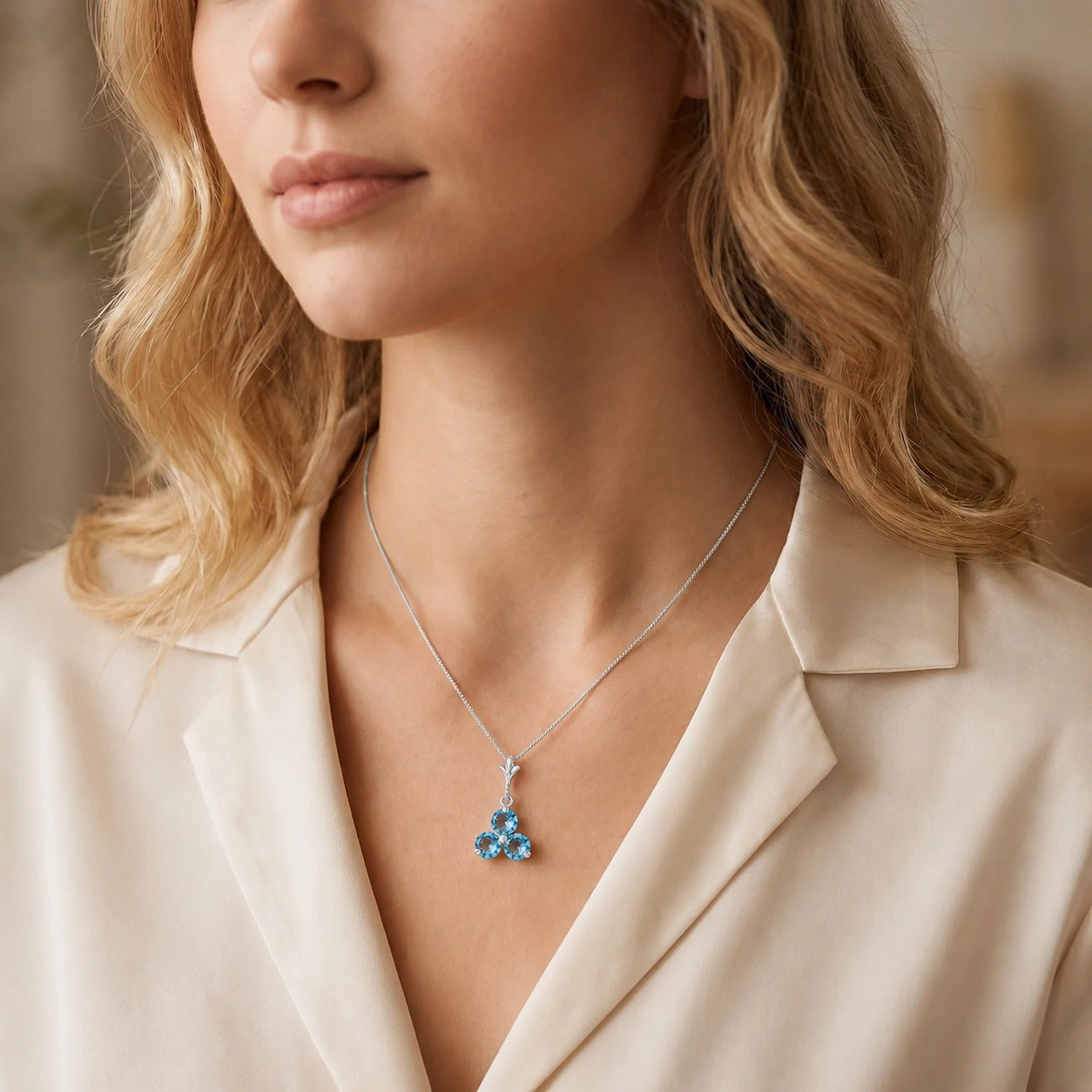 White Gold Belle Necklace Blue Topaz 10K — Amalia