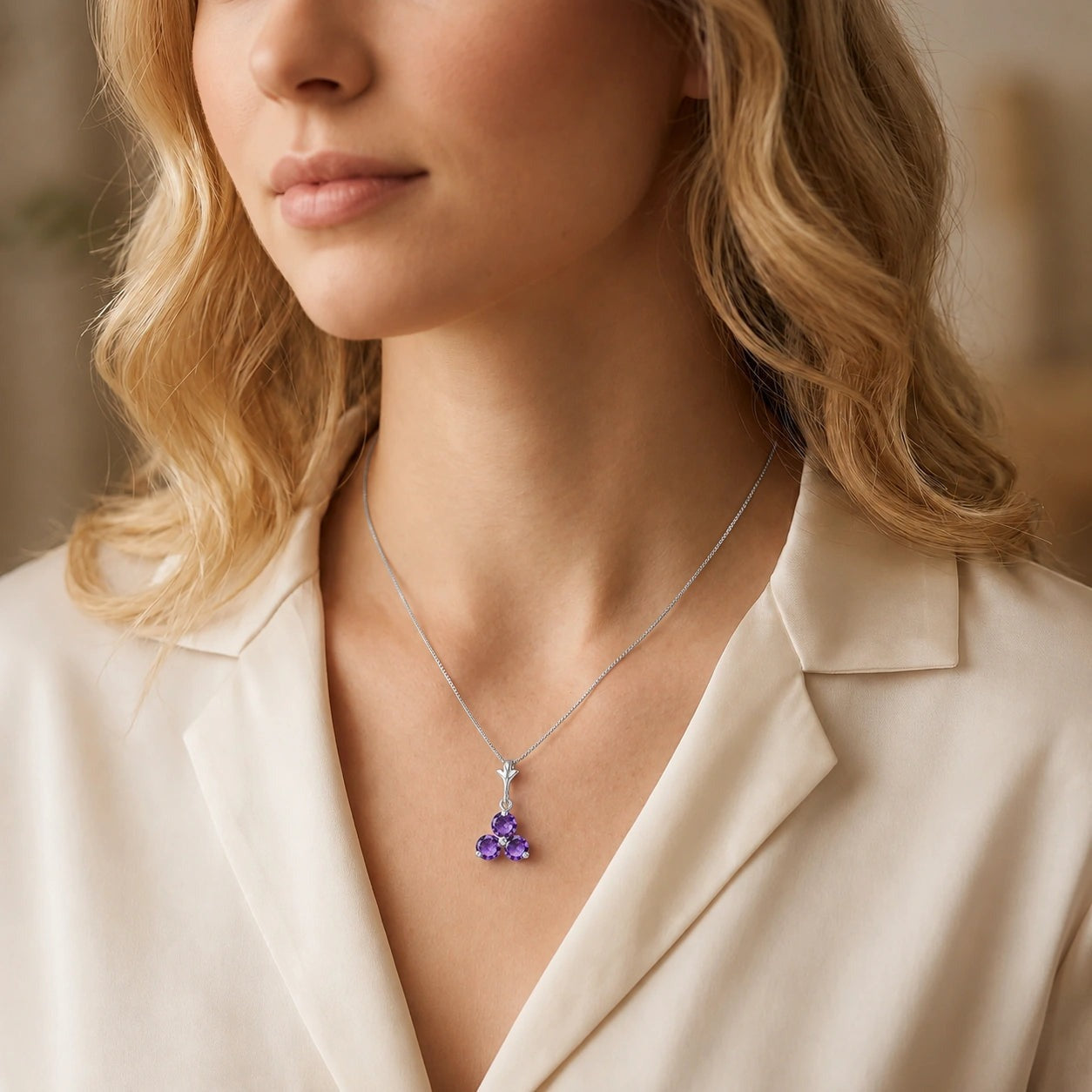 White Gold Belle Necklace Amethyst 10K — Amalia