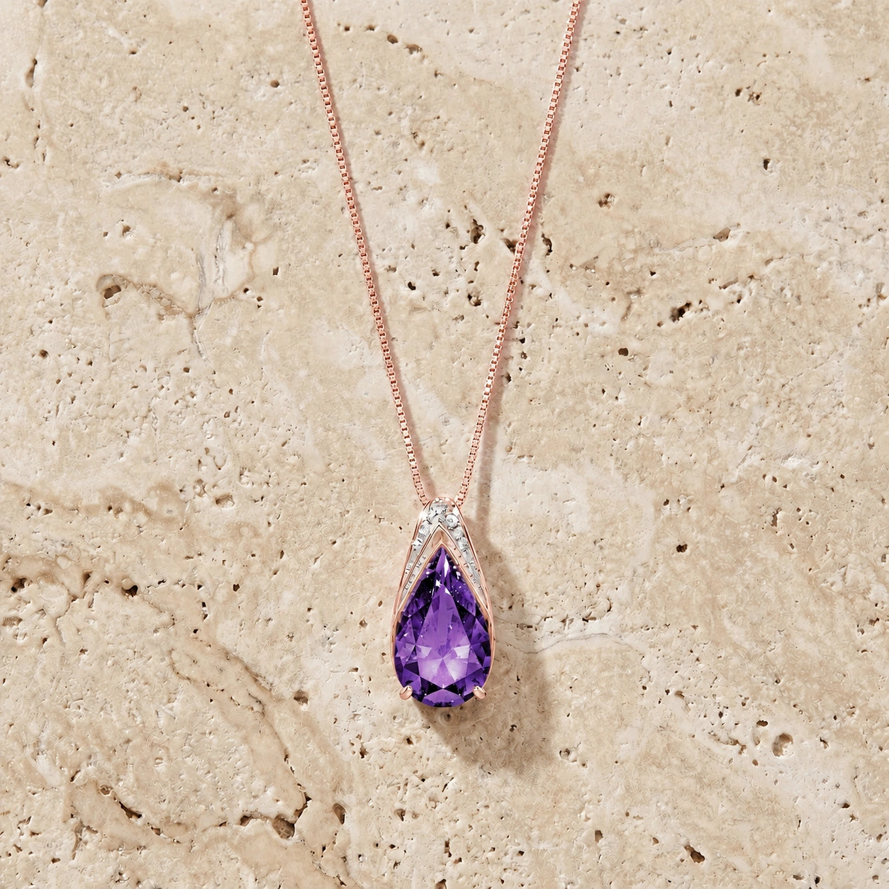 Rose Gold Pendant Necklace Amethyst 10K — Gilda