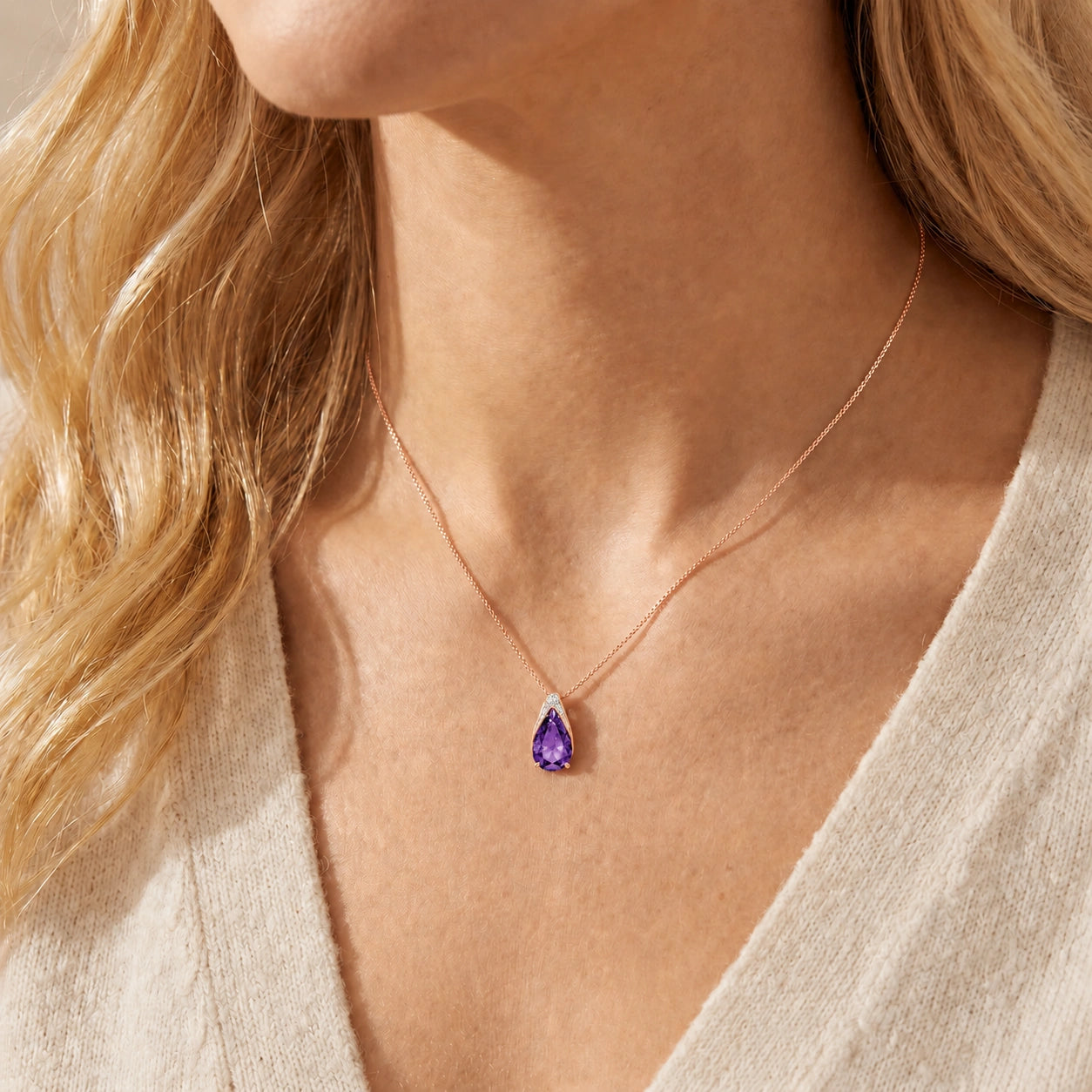 Rose Gold Pendant Necklace Amethyst 10K — Gilda