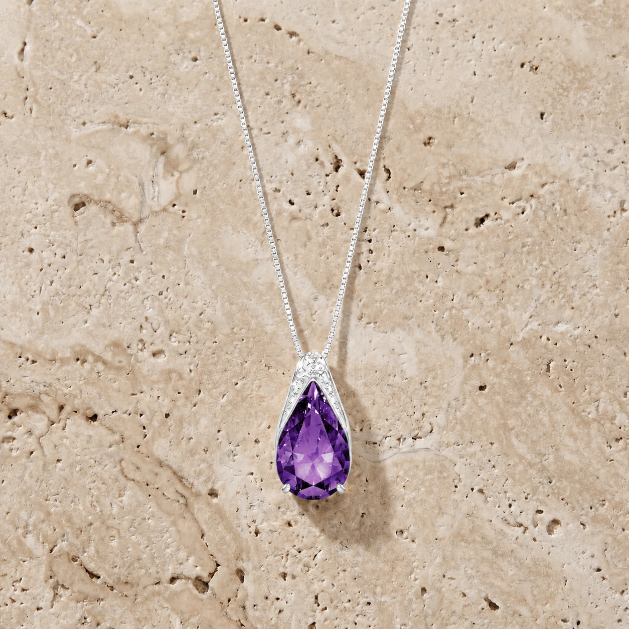 White Gold Pendant Necklace Amethyst 10K — Gilda