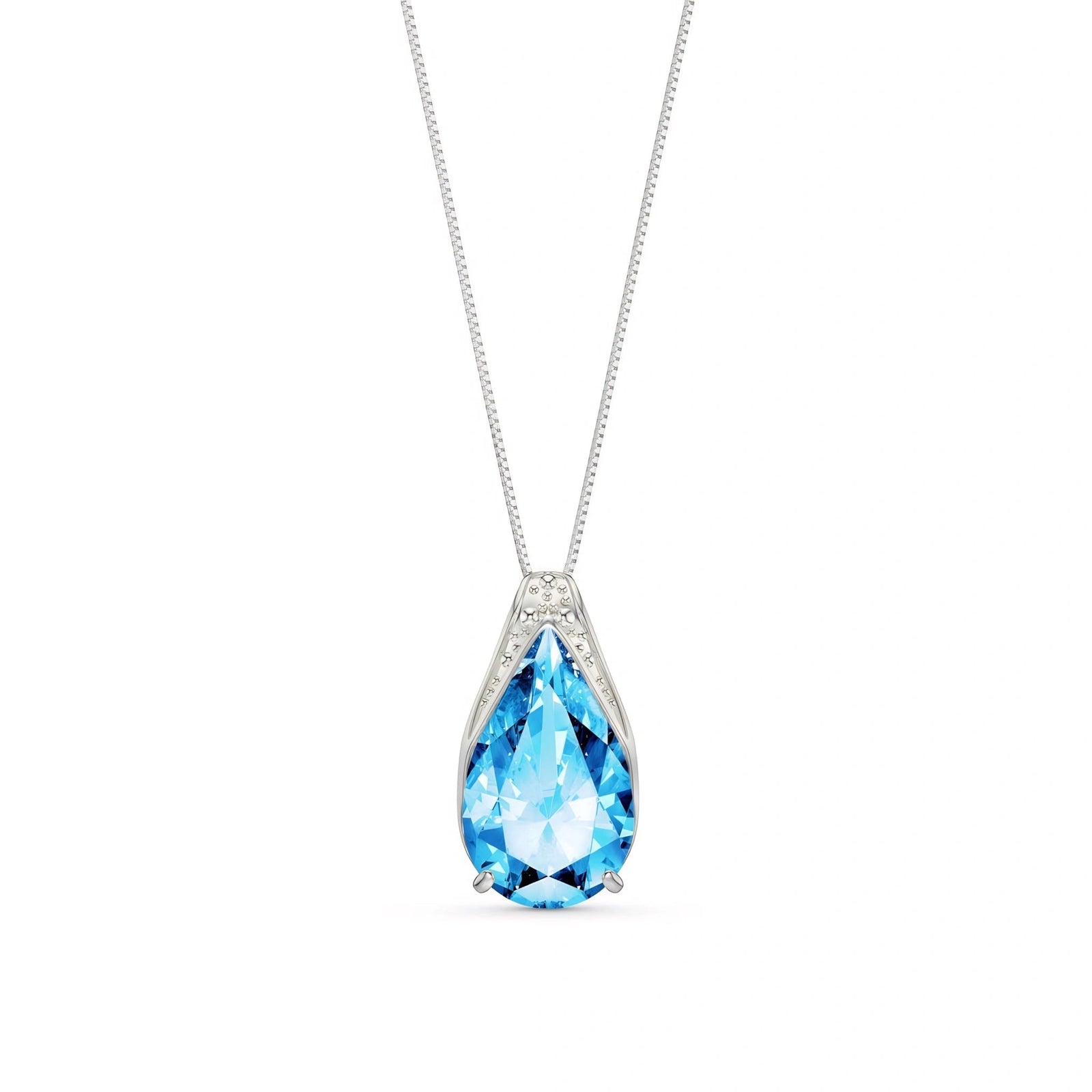 White Gold Pendant Necklace Blue Topaz 10K — Gilda