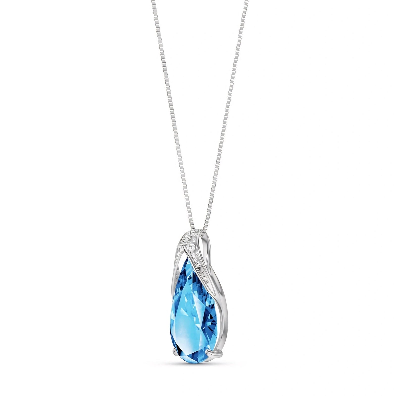 White Gold Pendant Necklace Blue Topaz 10K — Gilda