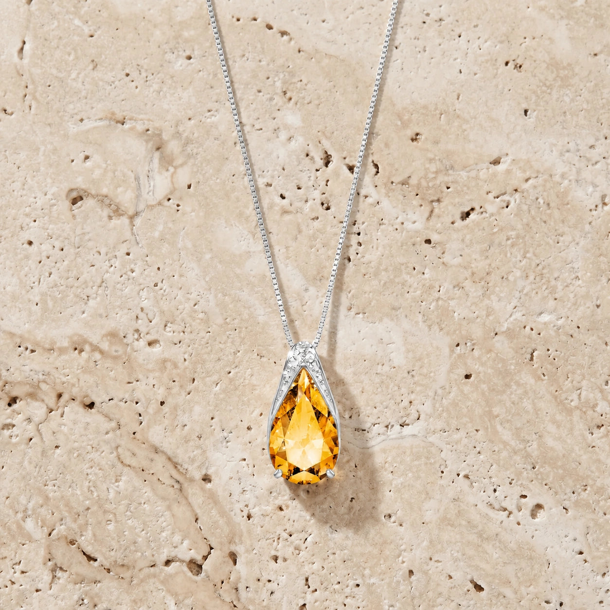 White Gold Pendant Necklace Citrine 10K — Gilda