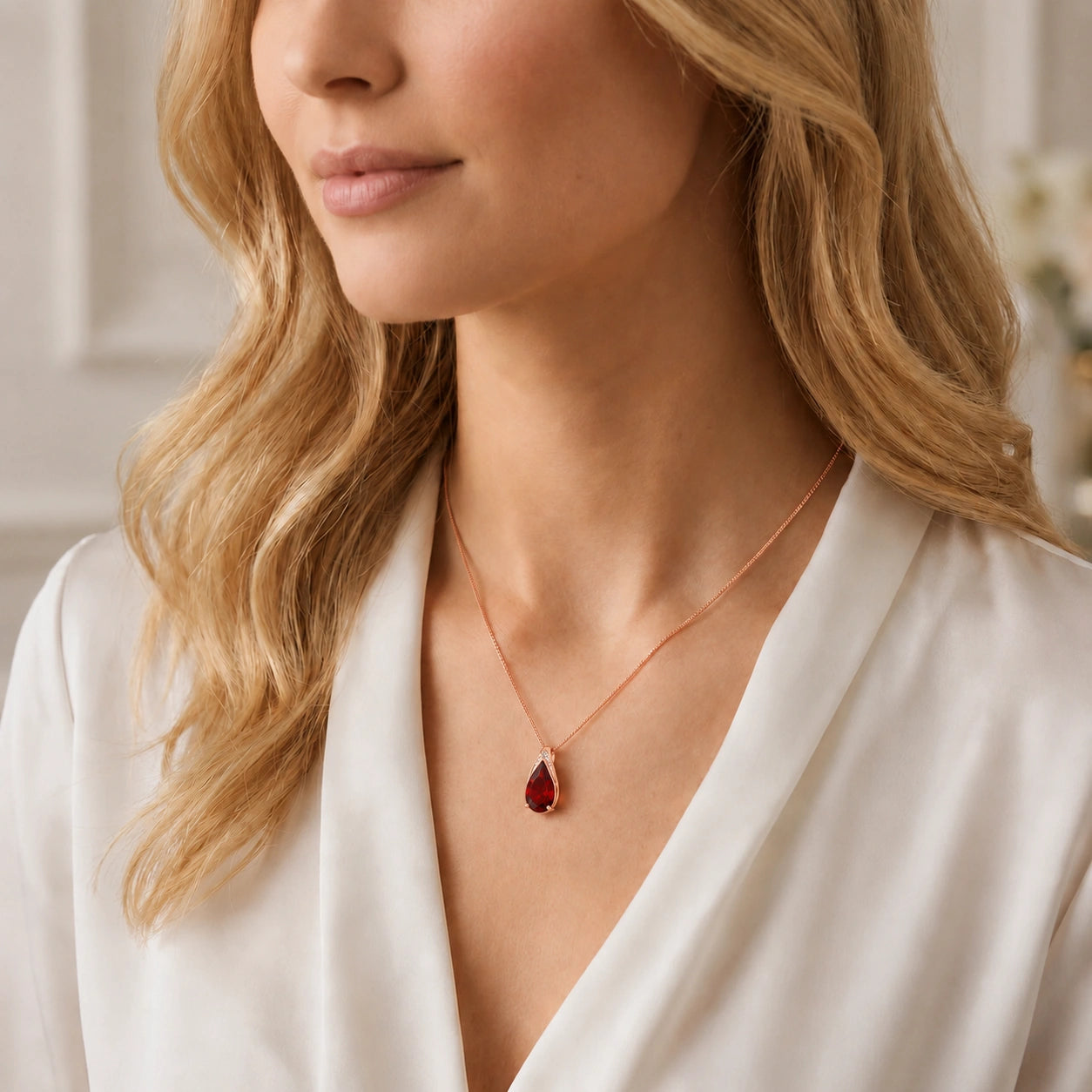 Rose Gold Pendant Necklace Garnet 10K — Gilda