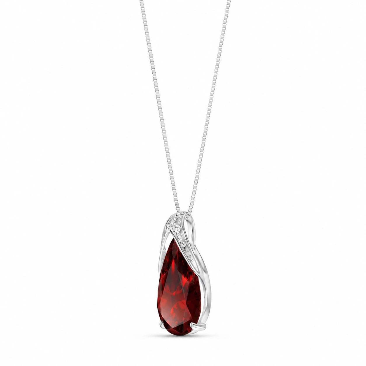 White Gold Pendant Necklace Garnet 10K — Gilda