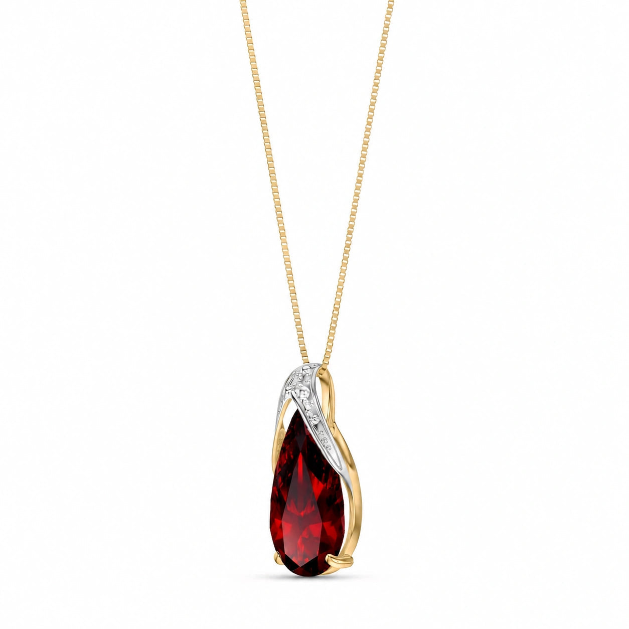Yellow Gold Pendant Necklace Garnet 10K — Gilda