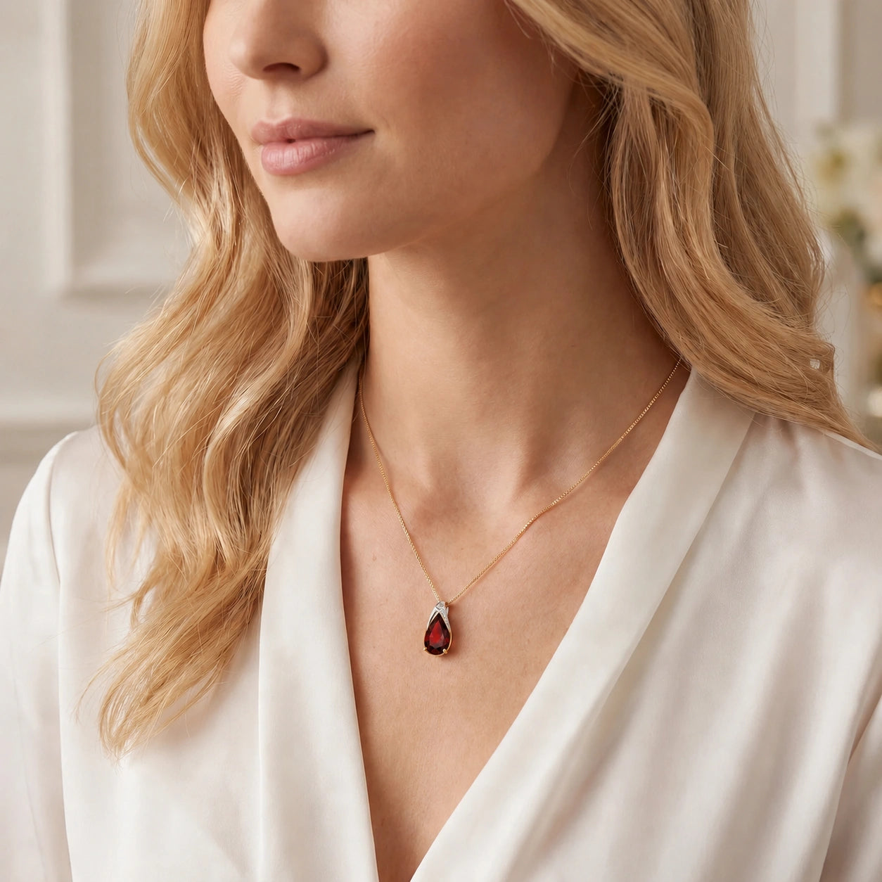 Yellow Gold Pendant Necklace Garnet 10K — Gilda