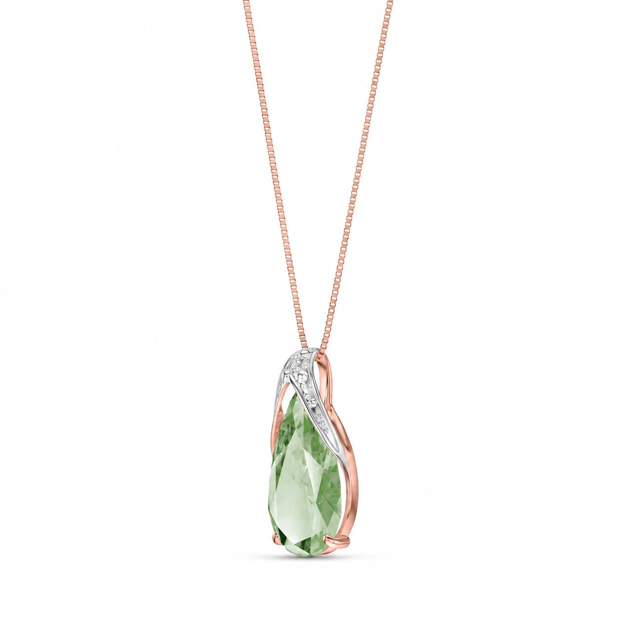 Rose Gold Pendant Necklace Green Amethyst 10K — Gilda