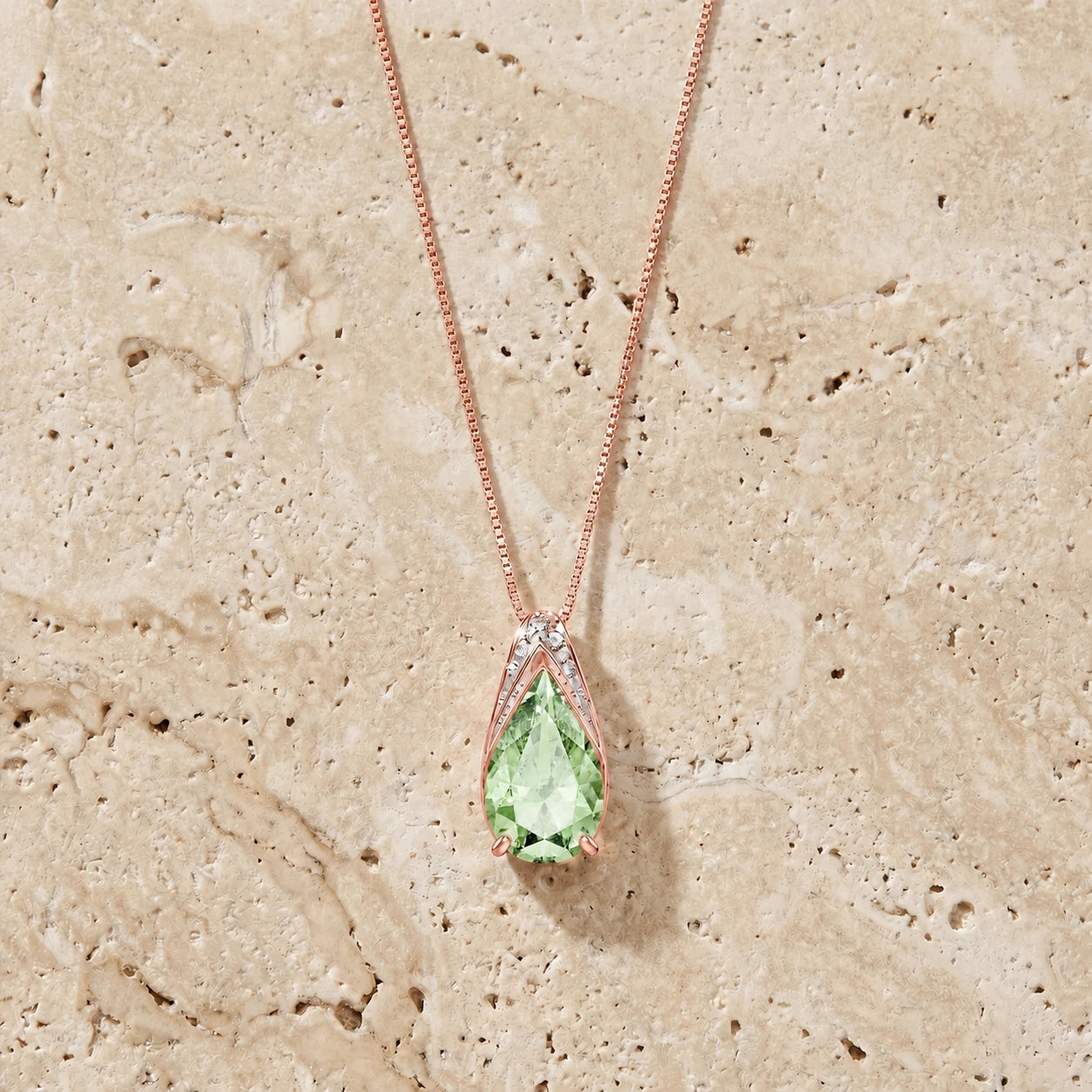 Rose Gold Pendant Necklace Green Amethyst 10K — Gilda