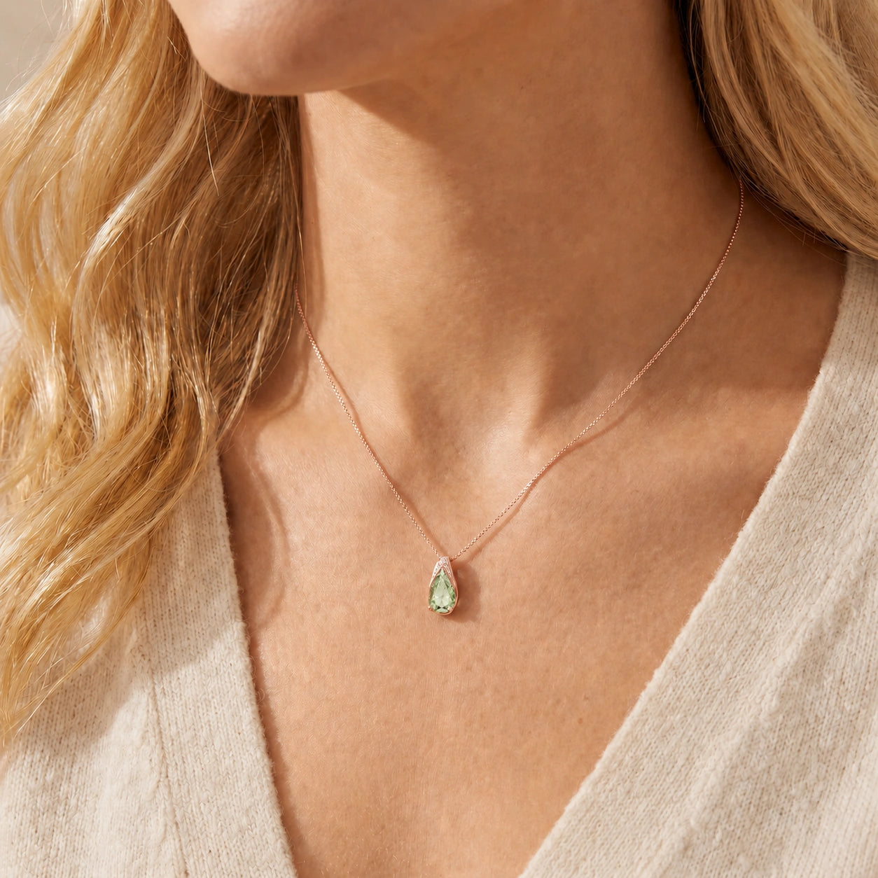 Rose Gold Pendant Necklace Green Amethyst 10K — Gilda