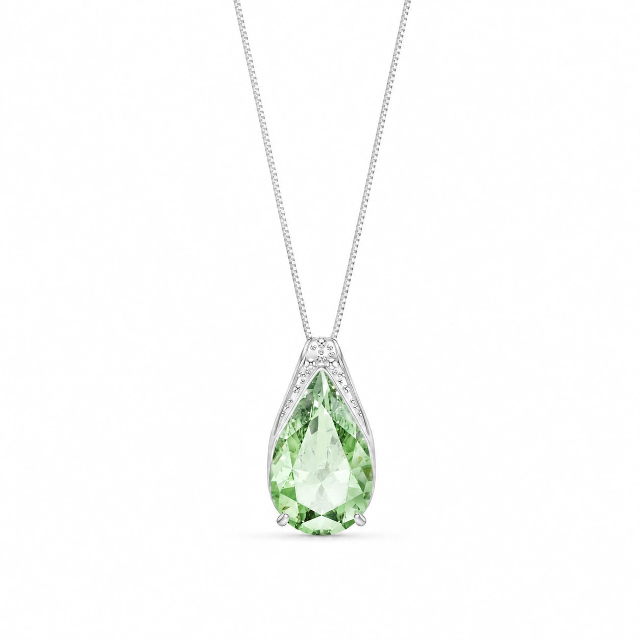 White Gold Pendant Necklace Green Amethyst 10K — Gilda