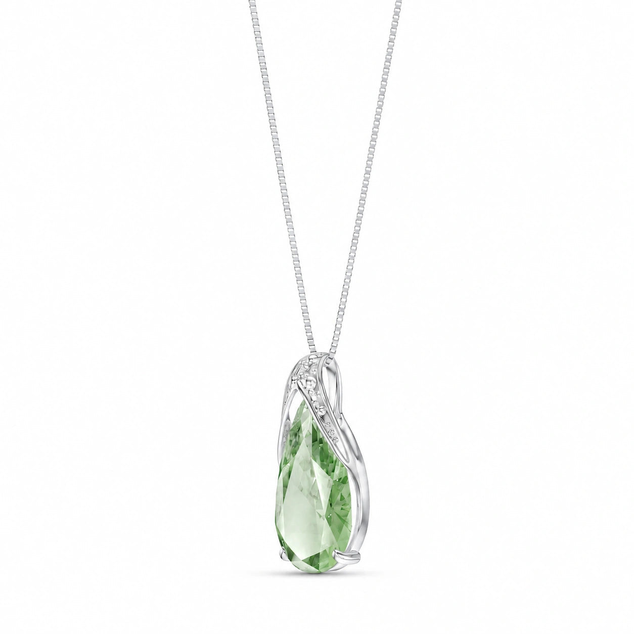 White Gold Pendant Necklace Green Amethyst 10K — Gilda