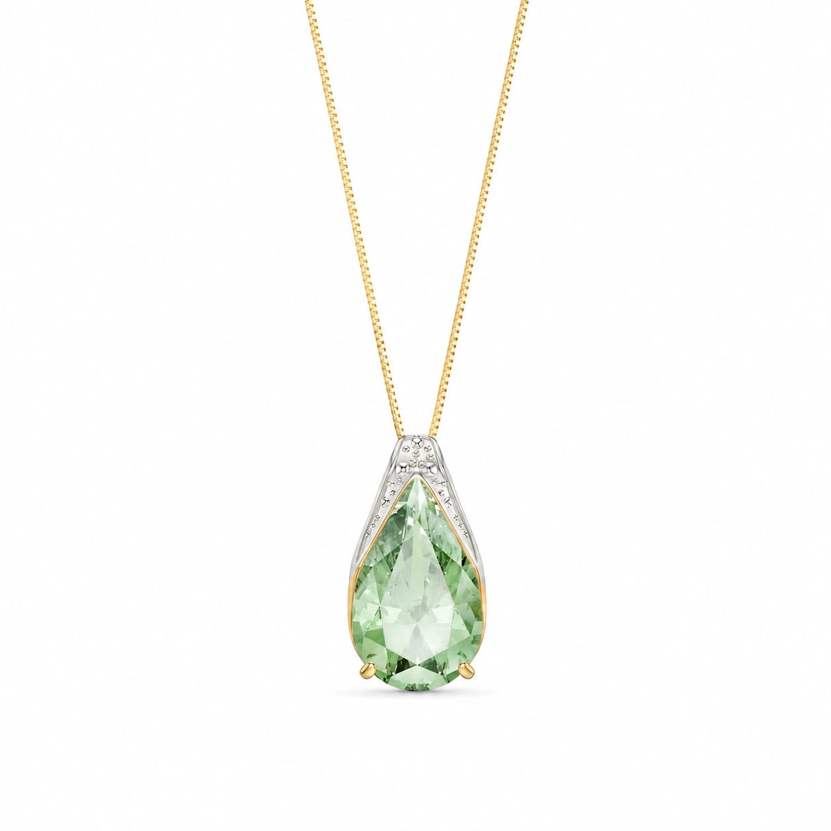 Yellow Gold Pendant Necklace Green Amethyst 10K — Gilda