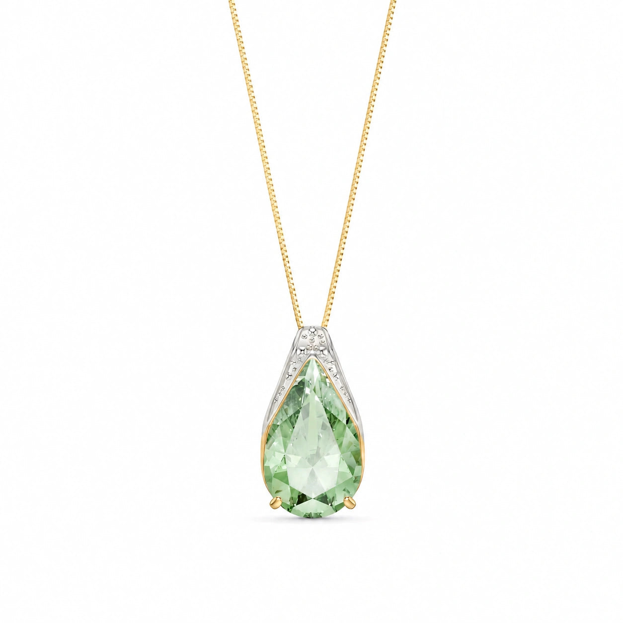 Yellow Gold Pendant Necklace Green Amethyst 10K — Gilda