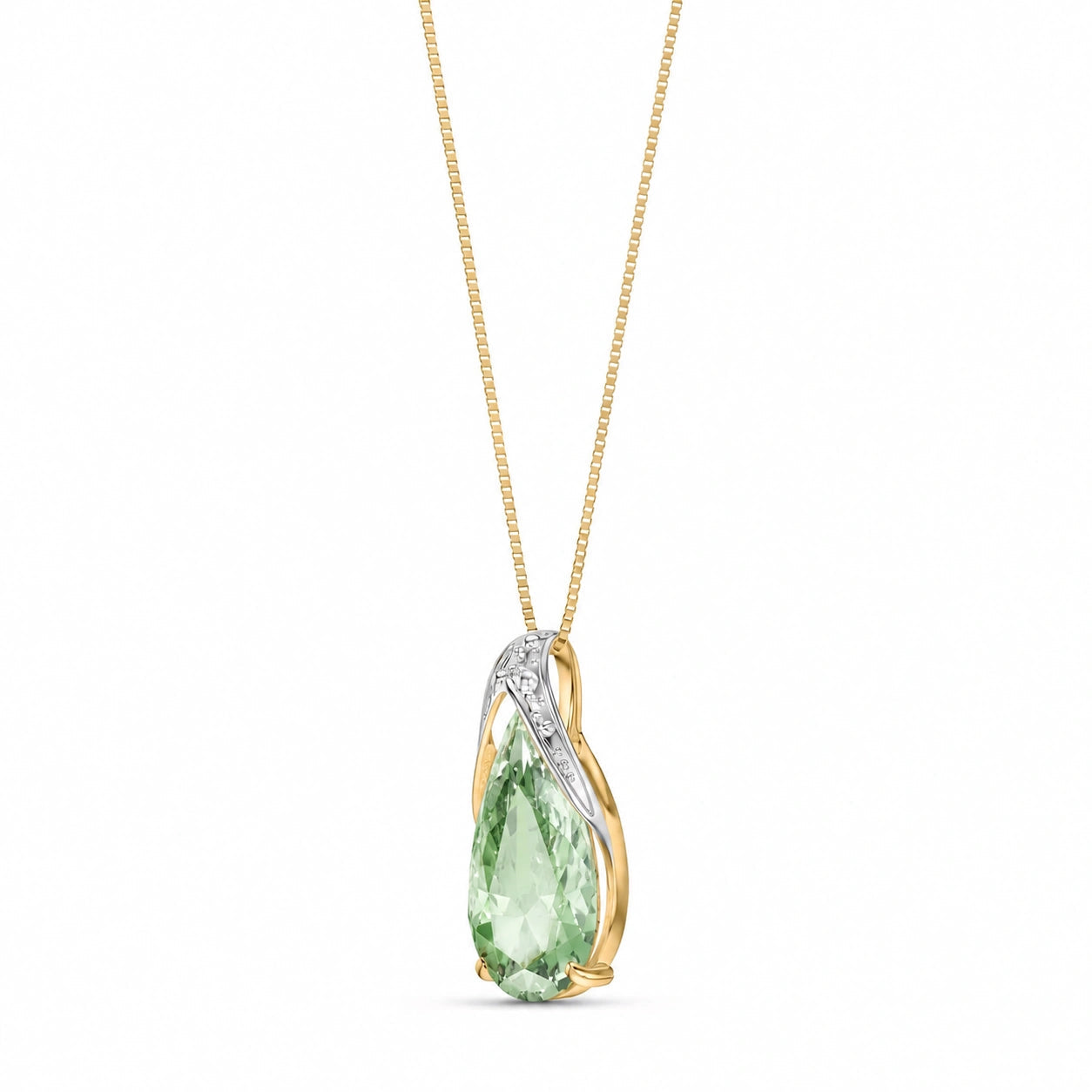 Yellow Gold Pendant Necklace Green Amethyst 10K — Gilda