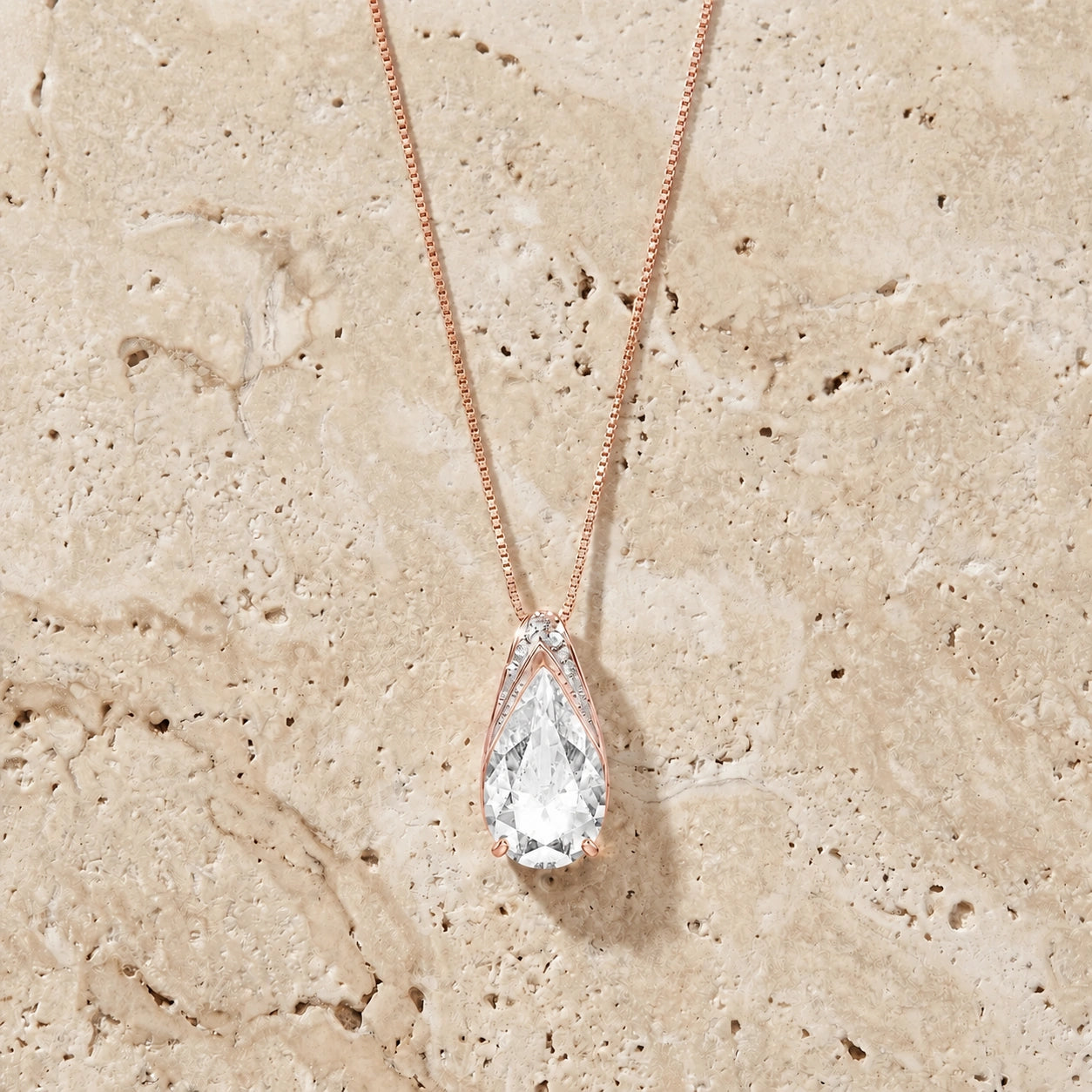Rose Gold Pendant Necklace White Topaz 10K — Gilda