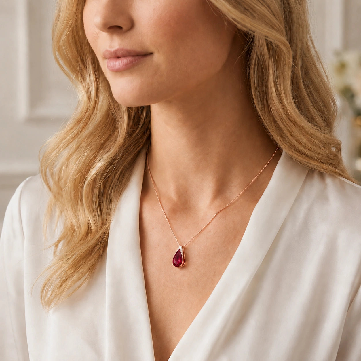 Rose Gold Pendant Necklace Ruby 10K — Gilda