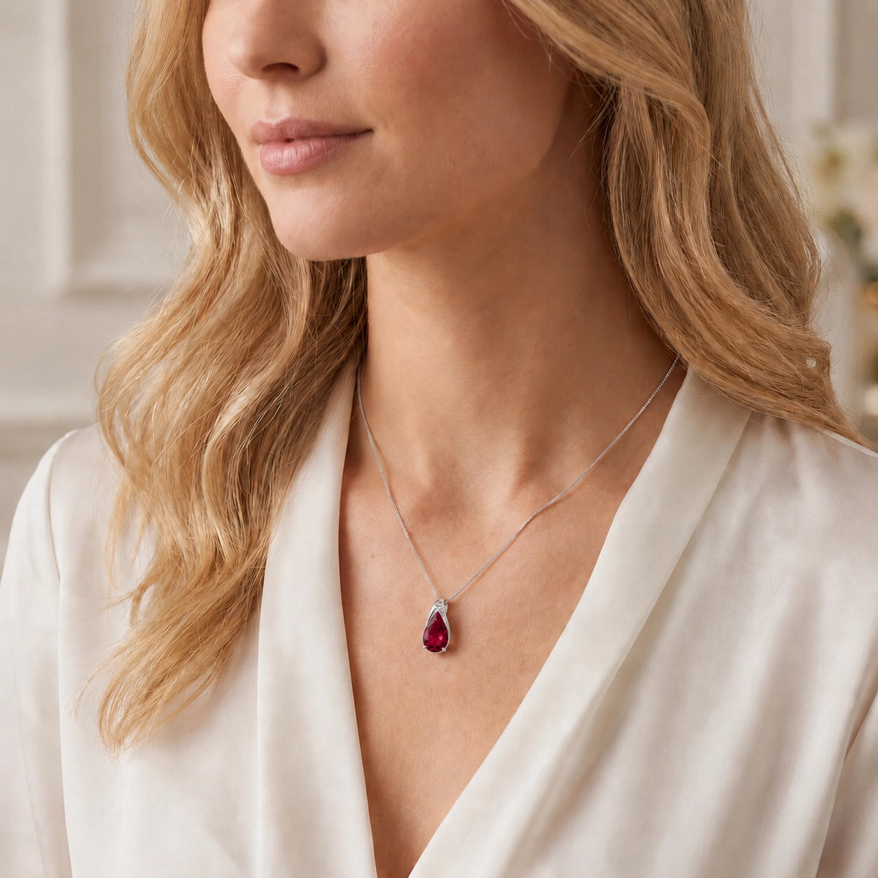 White Gold Pendant Necklace Ruby 10K — Gilda