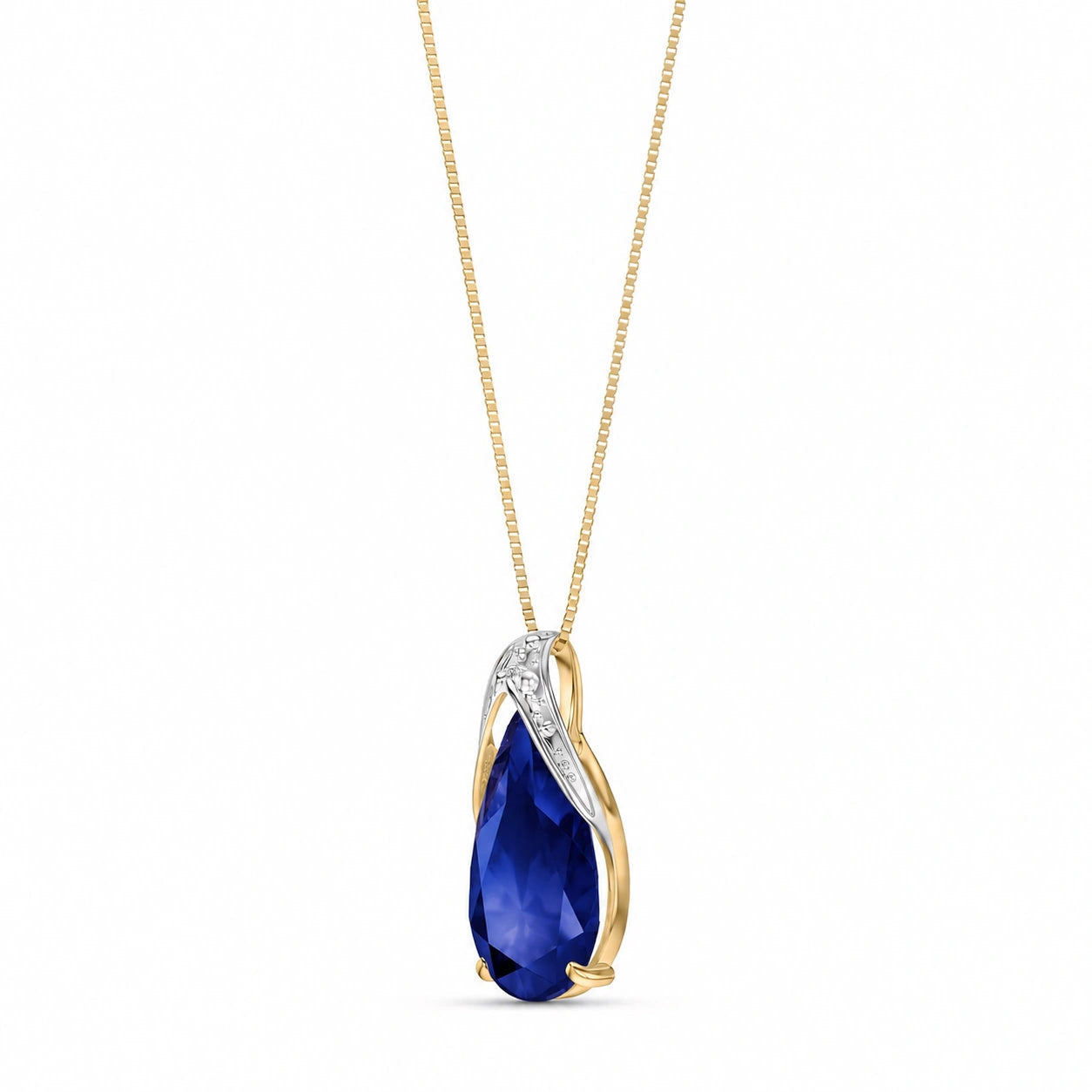Yellow Gold Pendant Necklace Sapphire 10K — Gilda