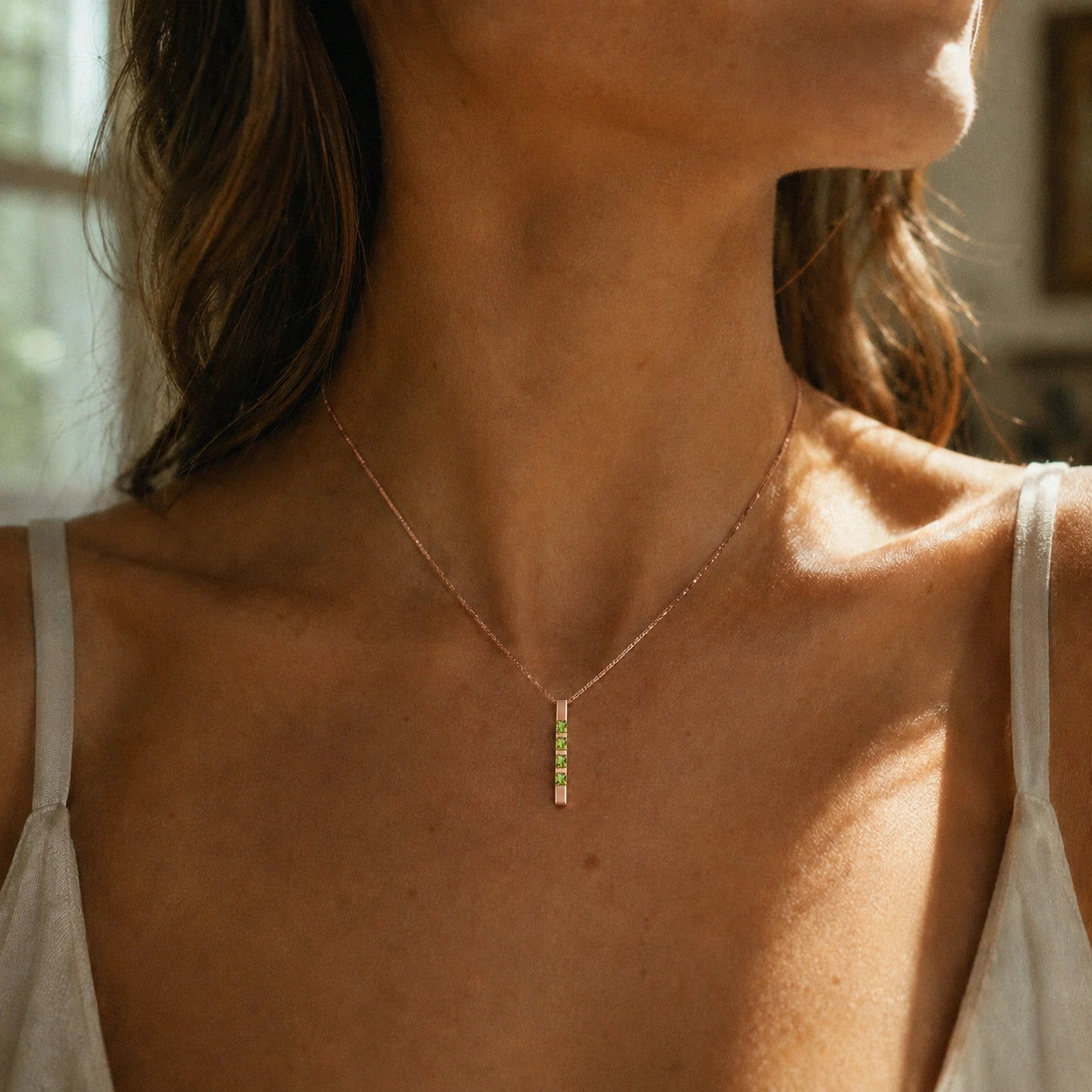 Rose Gold Eternal Necklace Peridot 10K — Gioconda