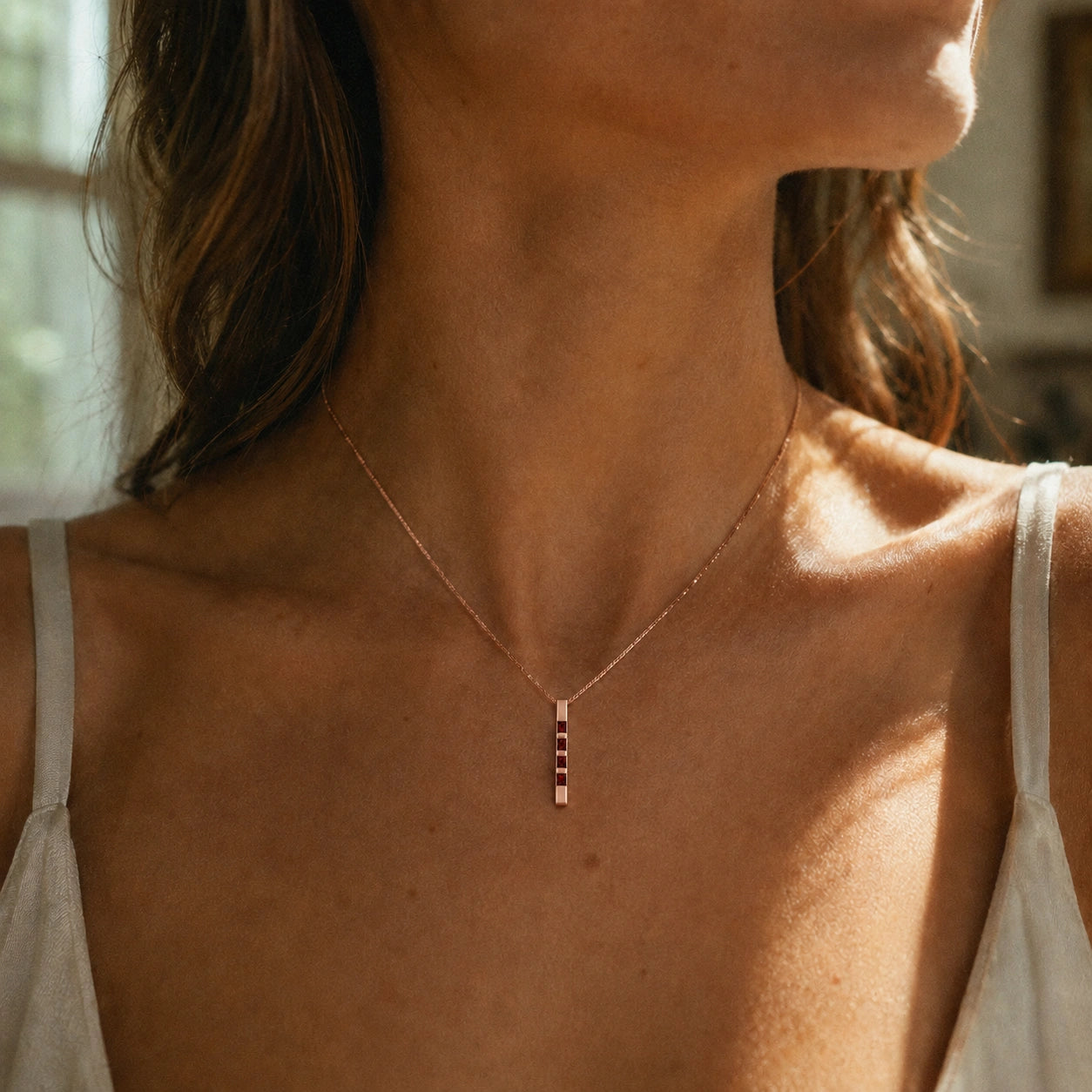 Rose Gold Eternal Necklace Garnet 10K — Gioconda
