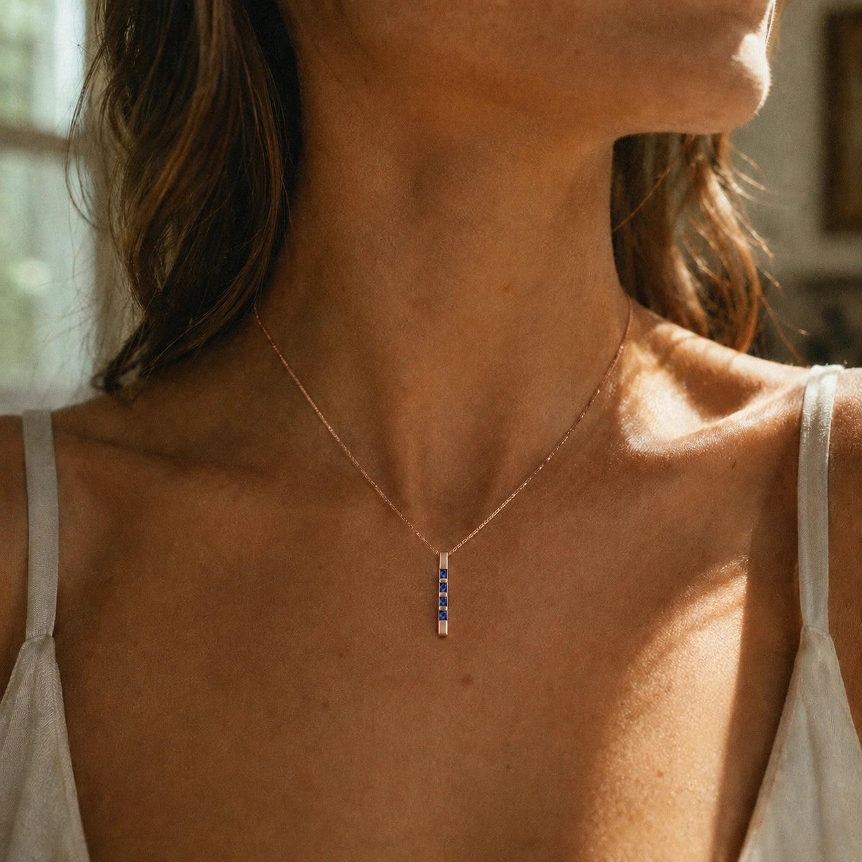 Rose Gold Eternal Necklace Sapphire 10K — Gioconda