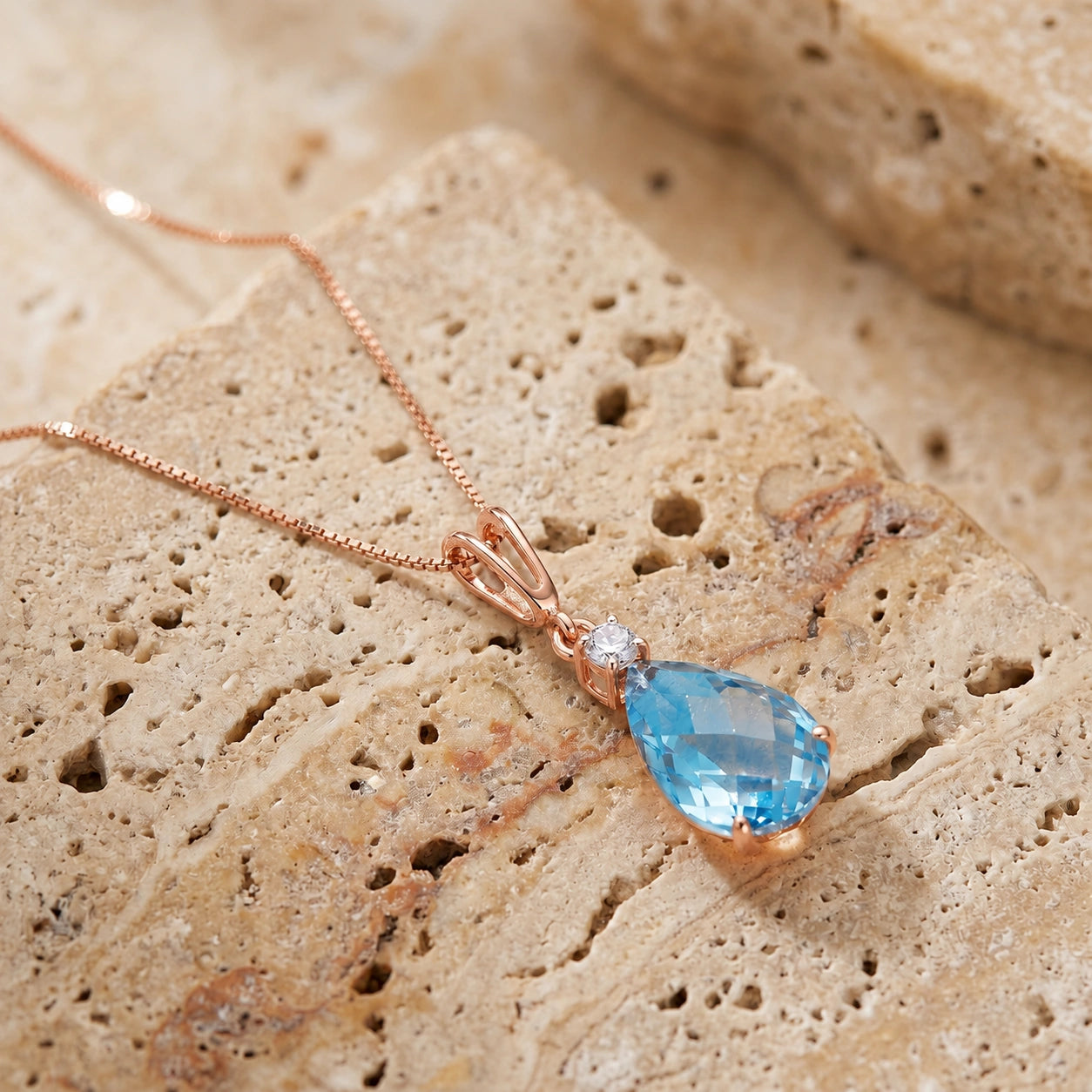 Rose Gold Blue Topaz & Diamond — Genoveva
