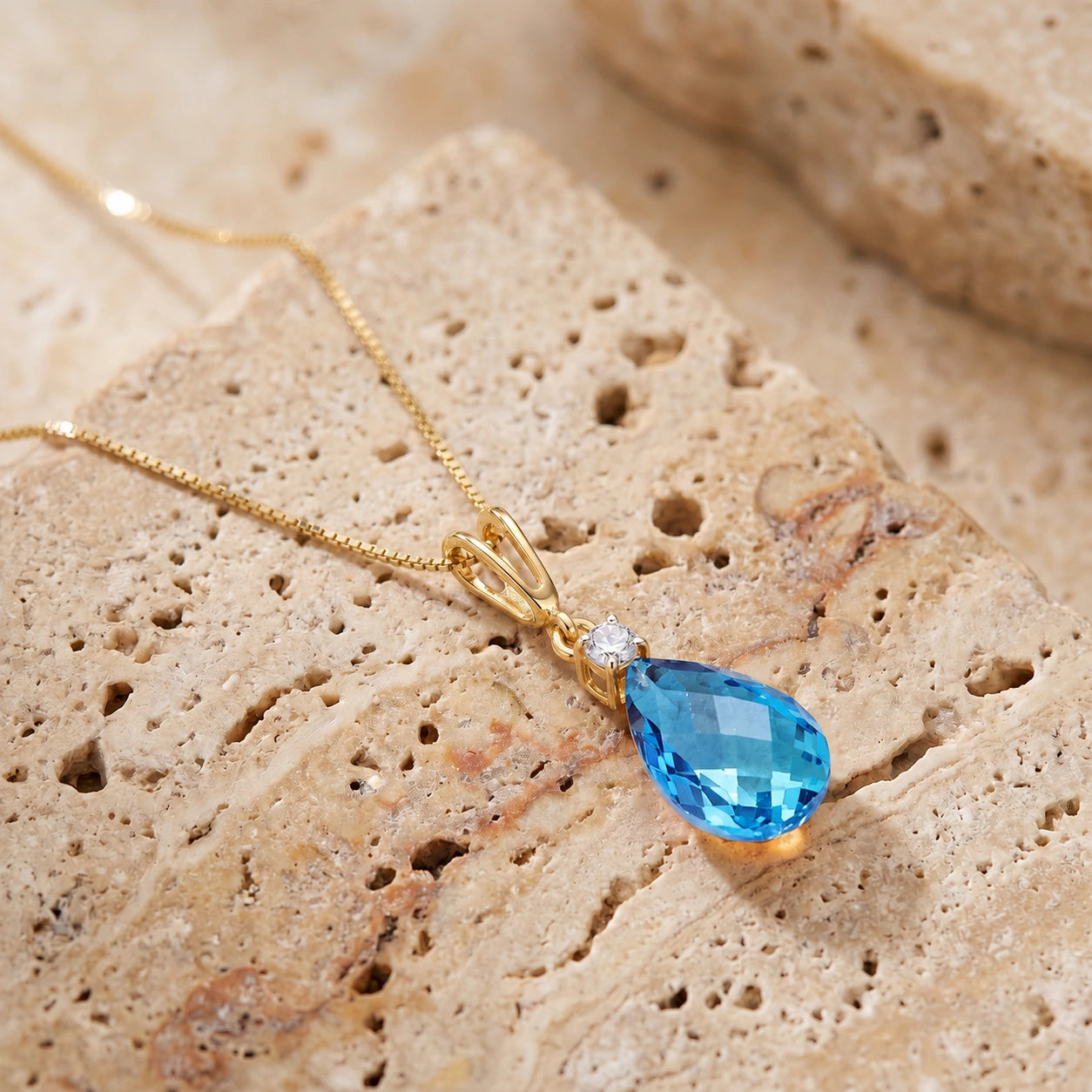 Yellow Gold Blue Topaz & Diamond — Genoveva