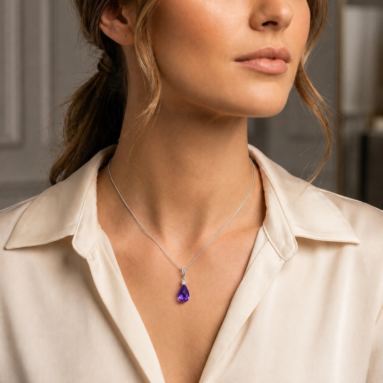 White Gold Diamond & Amethyst — Genoveva