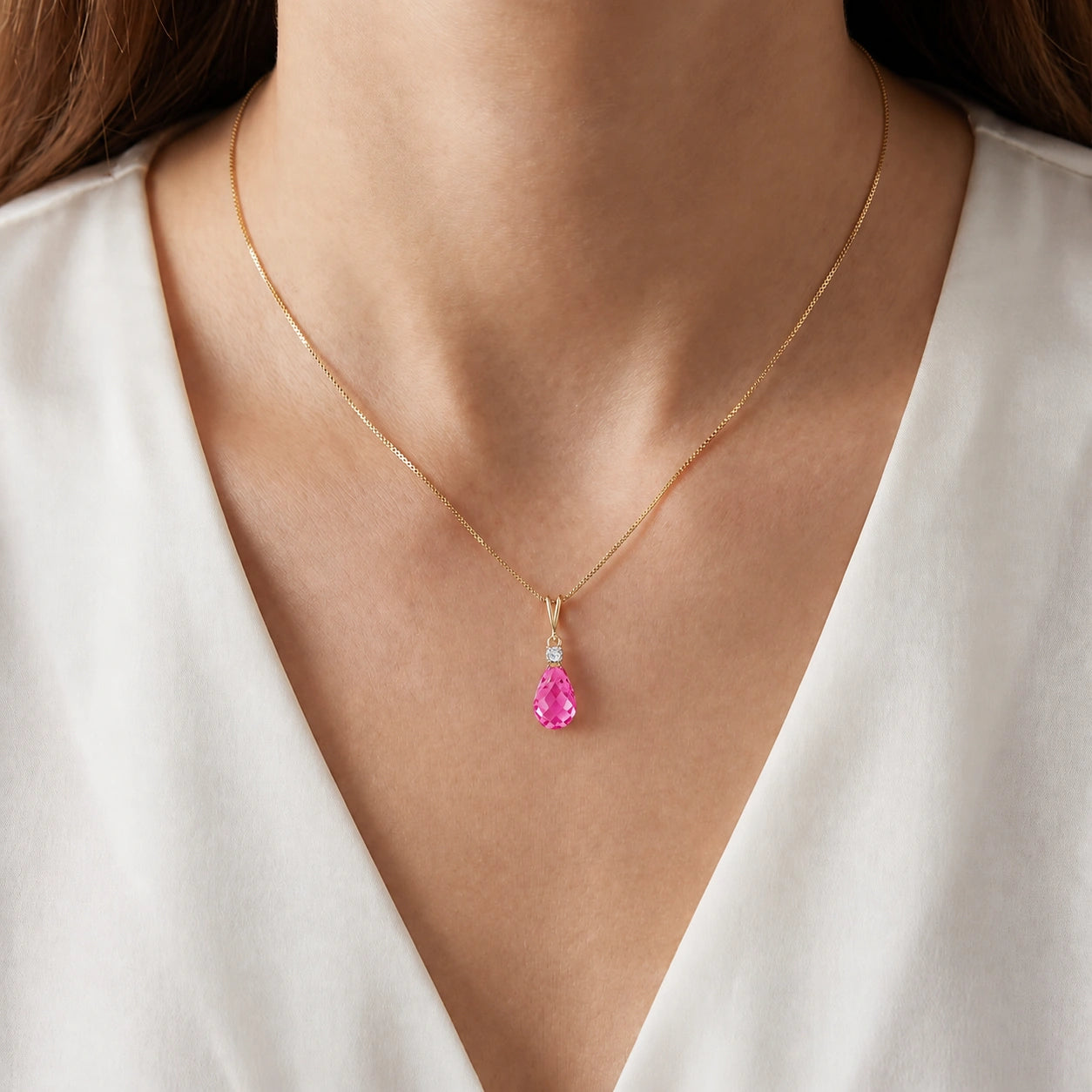 Yellow Gold Diamond & Pink Topaz — Genoveva