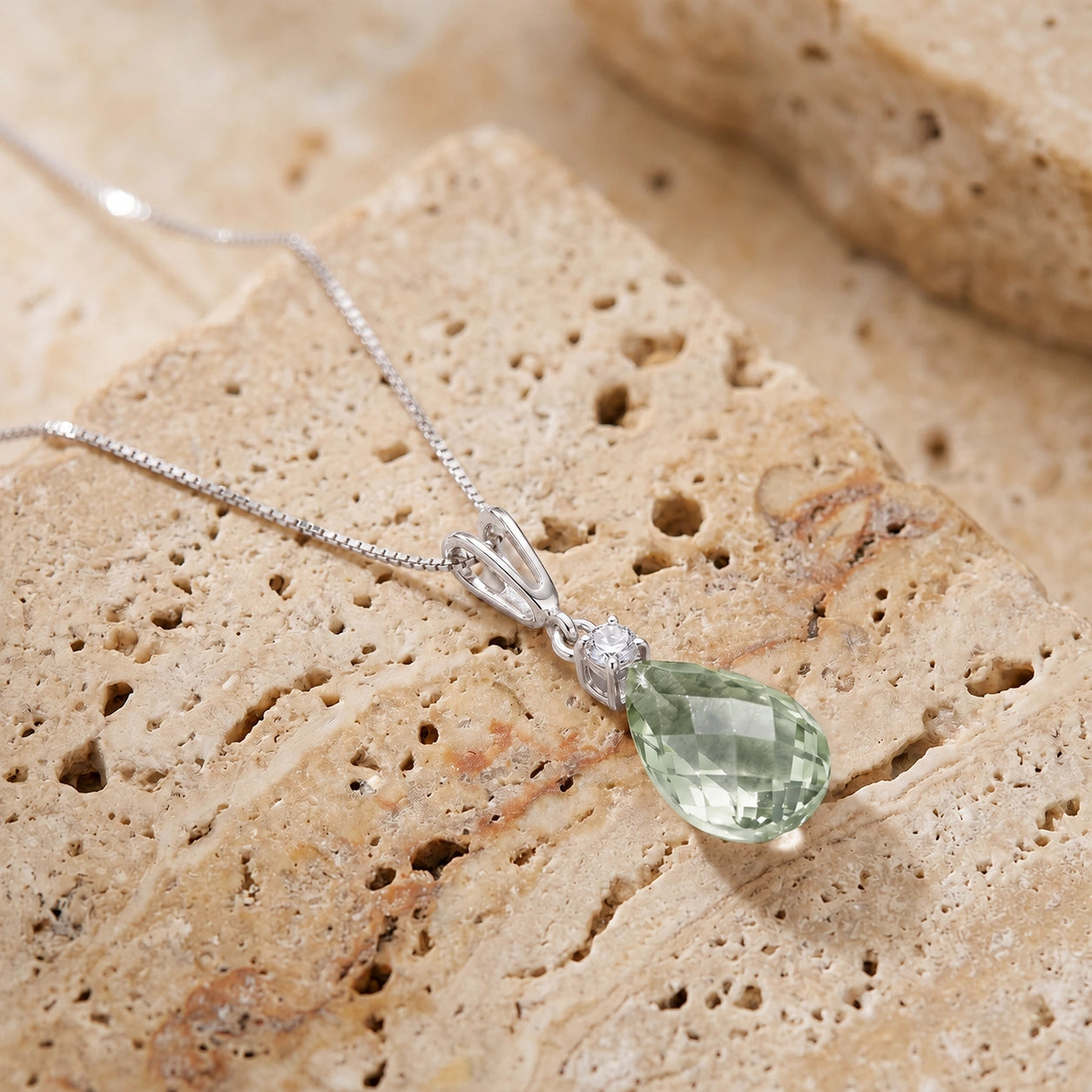 White Gold Green Amethyst & Diamond — Genoveva
