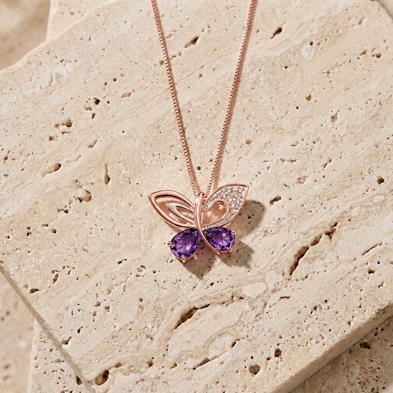 Rose Gold Classic Pendant Necklace Amethyst 10K — Fedora