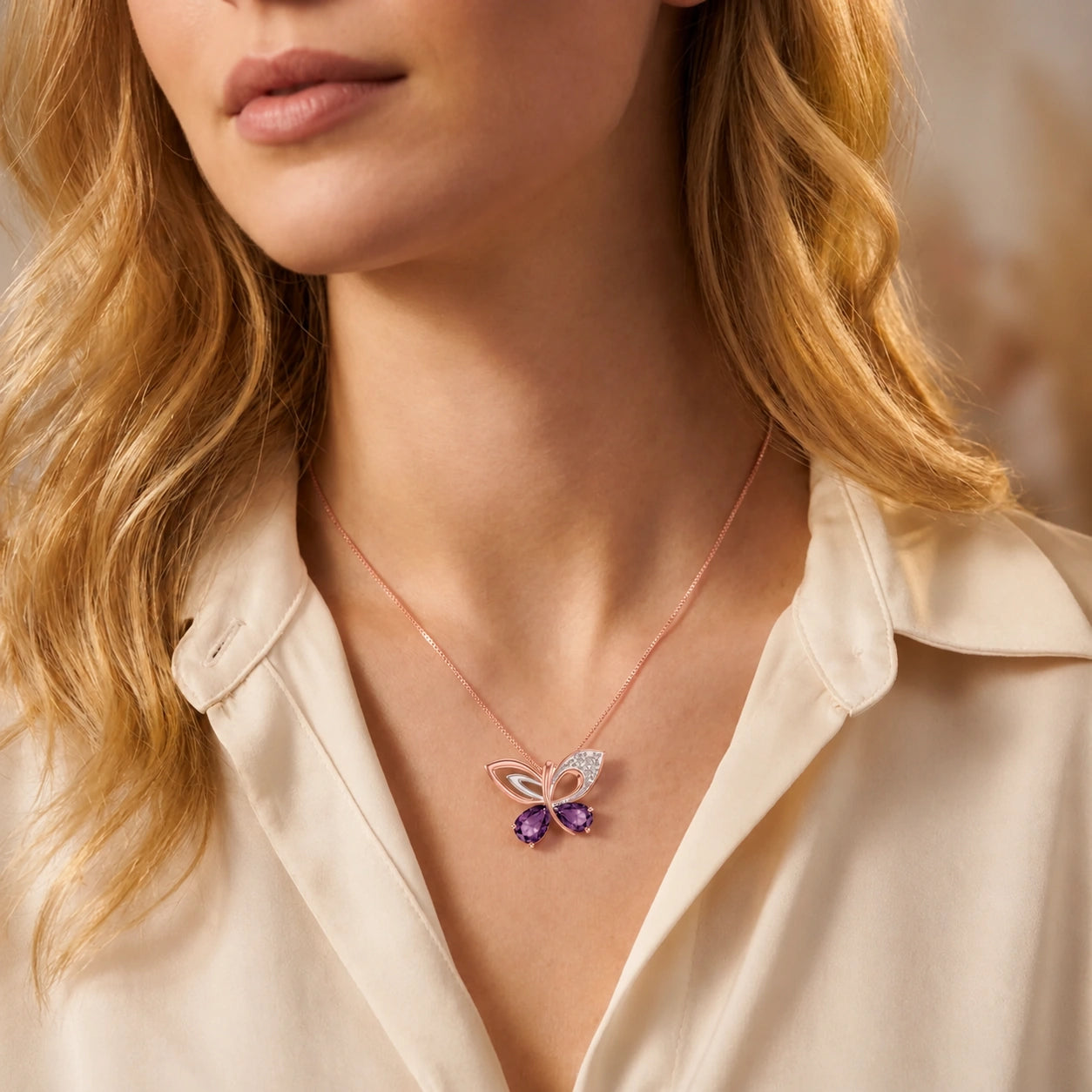 Rose Gold Classic Pendant Necklace Amethyst 10K — Fedora