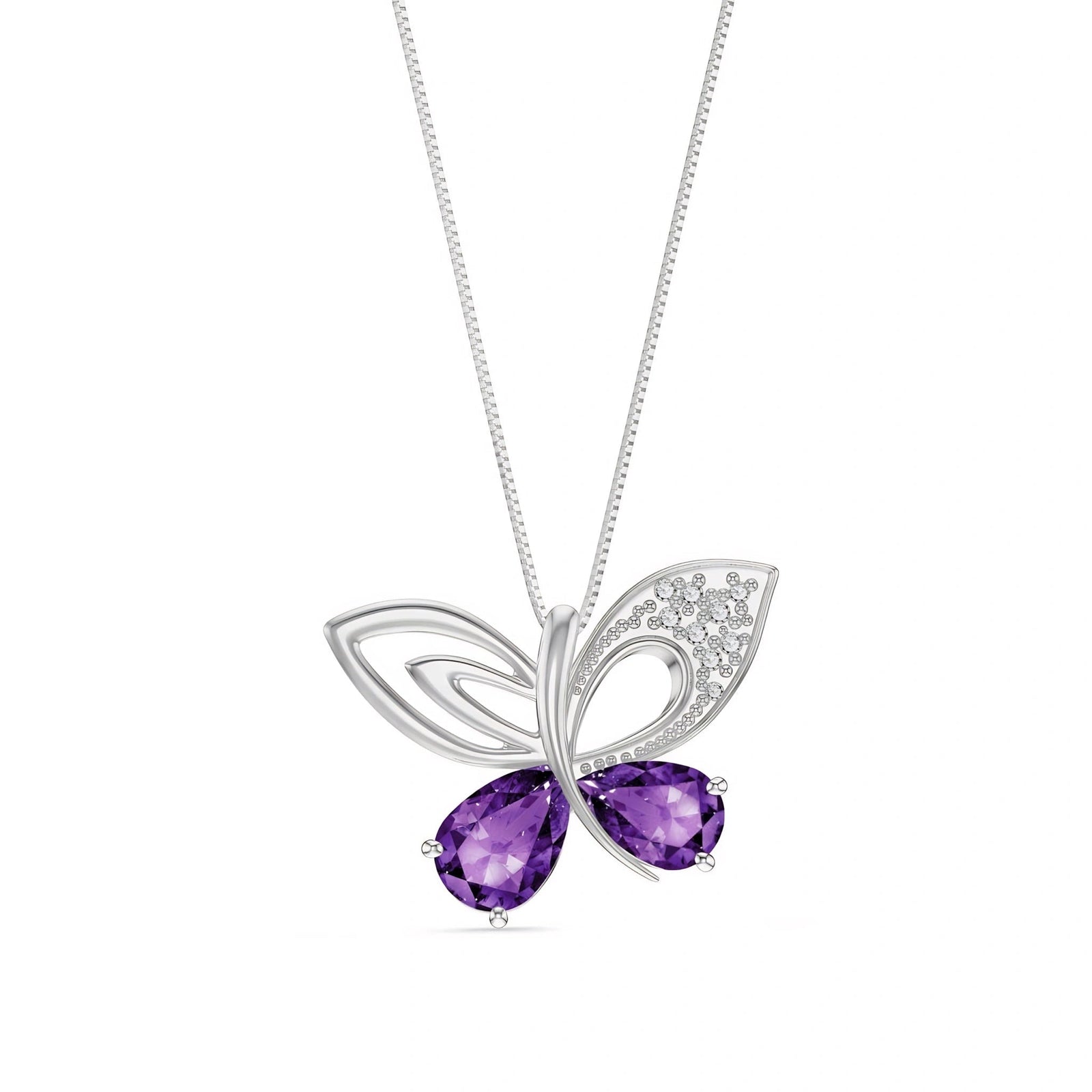 White Gold Classic Pendant Necklace Amethyst 10K — Fedora