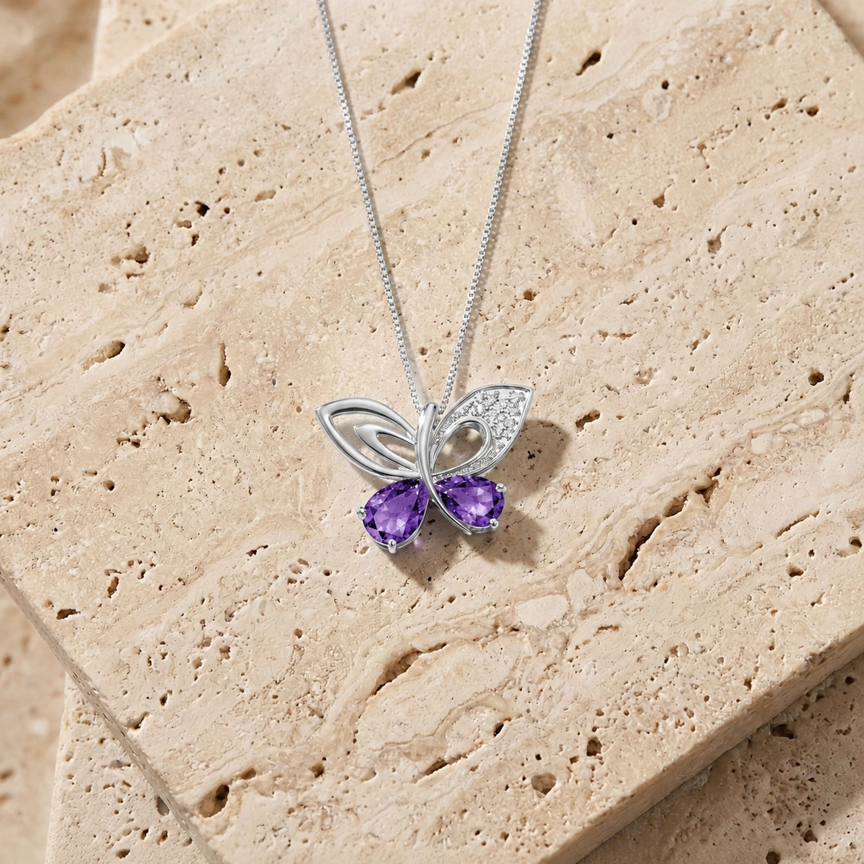 White Gold Classic Pendant Necklace Amethyst 10K — Fedora