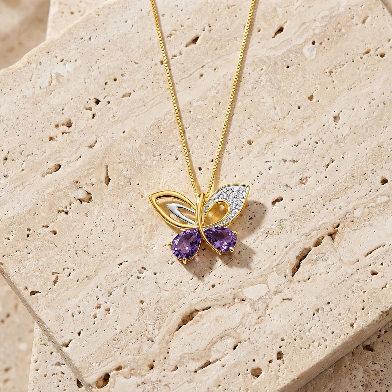 Yellow Gold Classic Pendant Necklace Amethyst 10K — Fedora