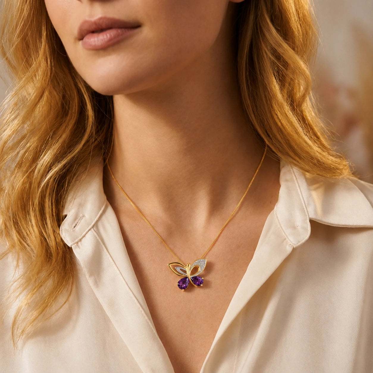 Yellow Gold Classic Pendant Necklace Amethyst 10K — Fedora