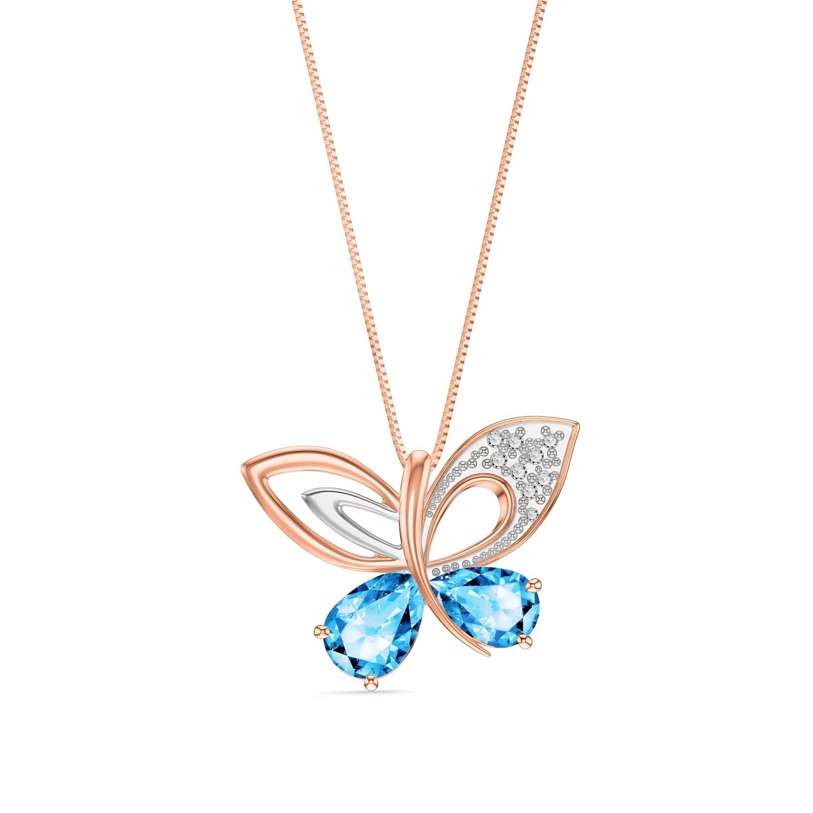 Rose Gold Classic Pendant Necklace Blue Topaz 10K — Fedora