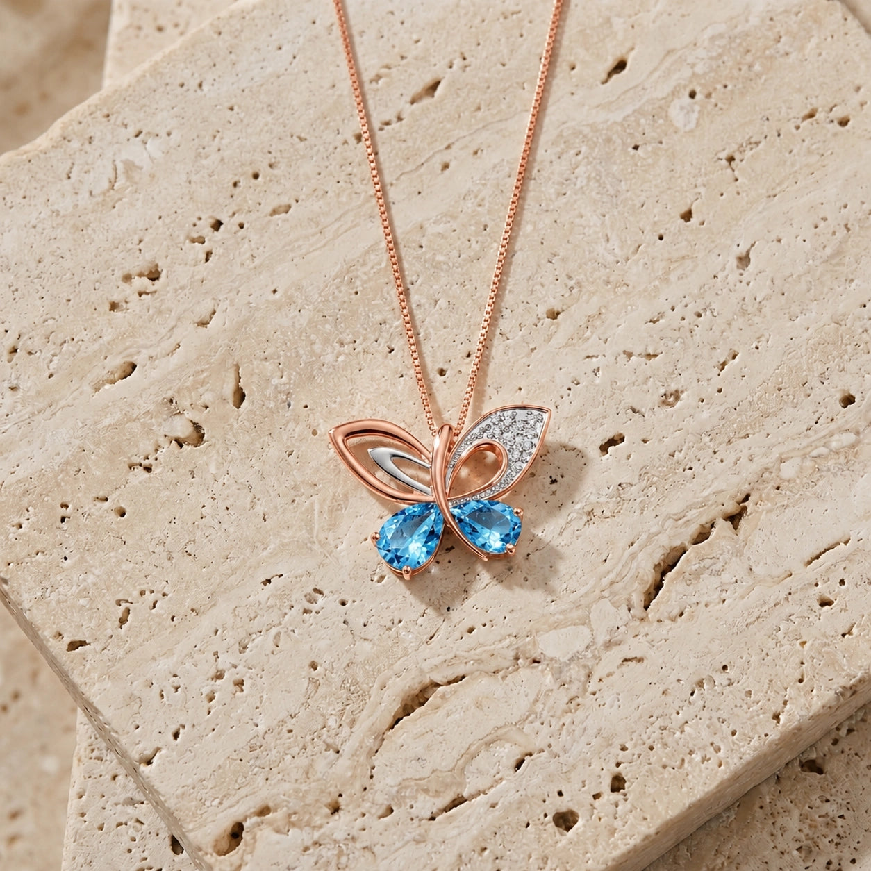 Rose Gold Classic Pendant Necklace Blue Topaz 10K — Fedora