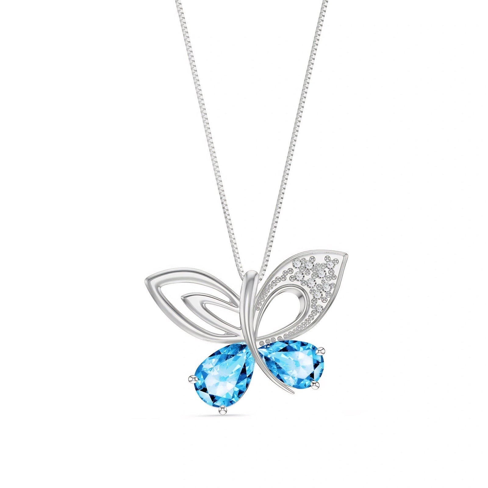 White Gold Classic Pendant Necklace Blue Topaz 10K — Fedora