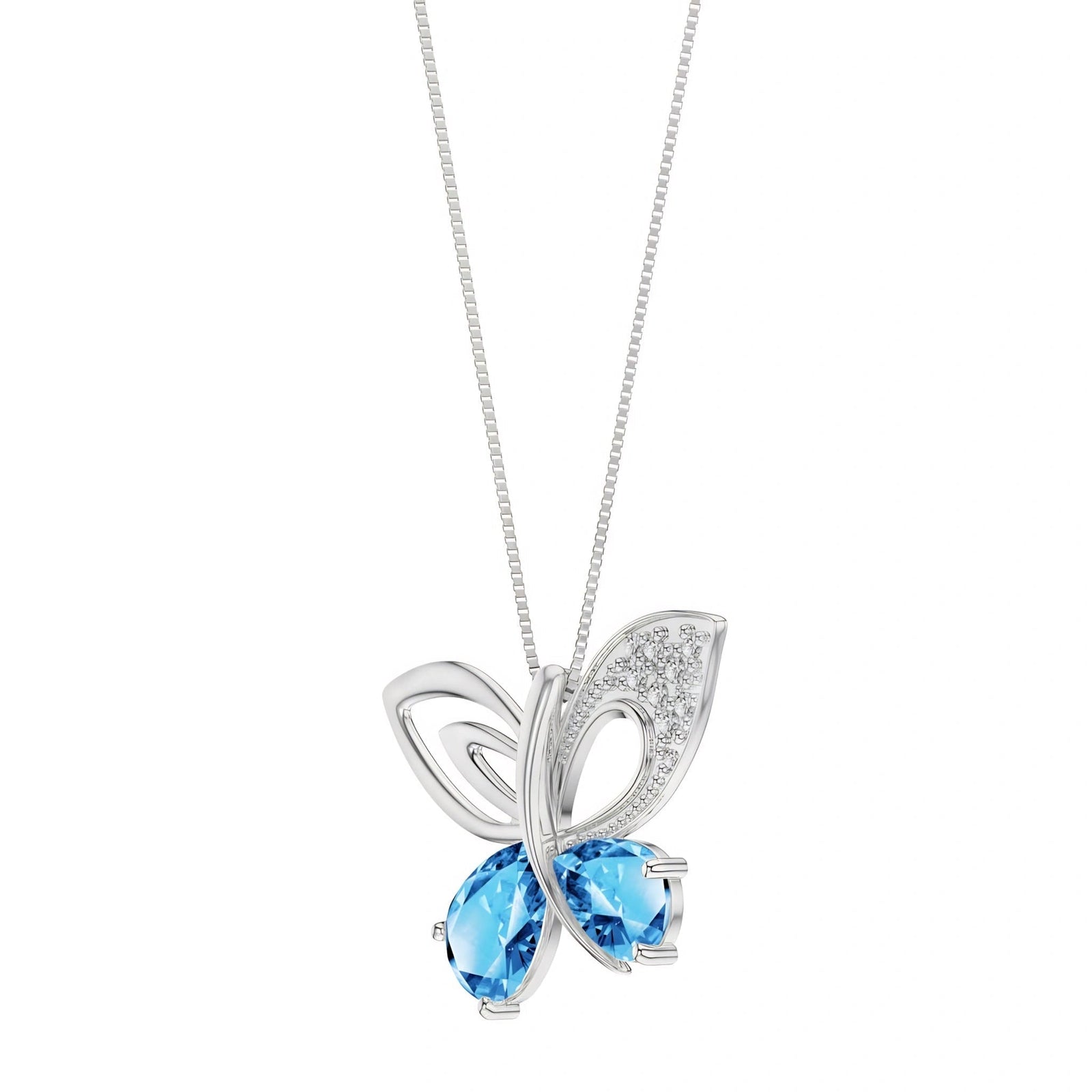 White Gold Classic Pendant Necklace Blue Topaz 10K — Fedora