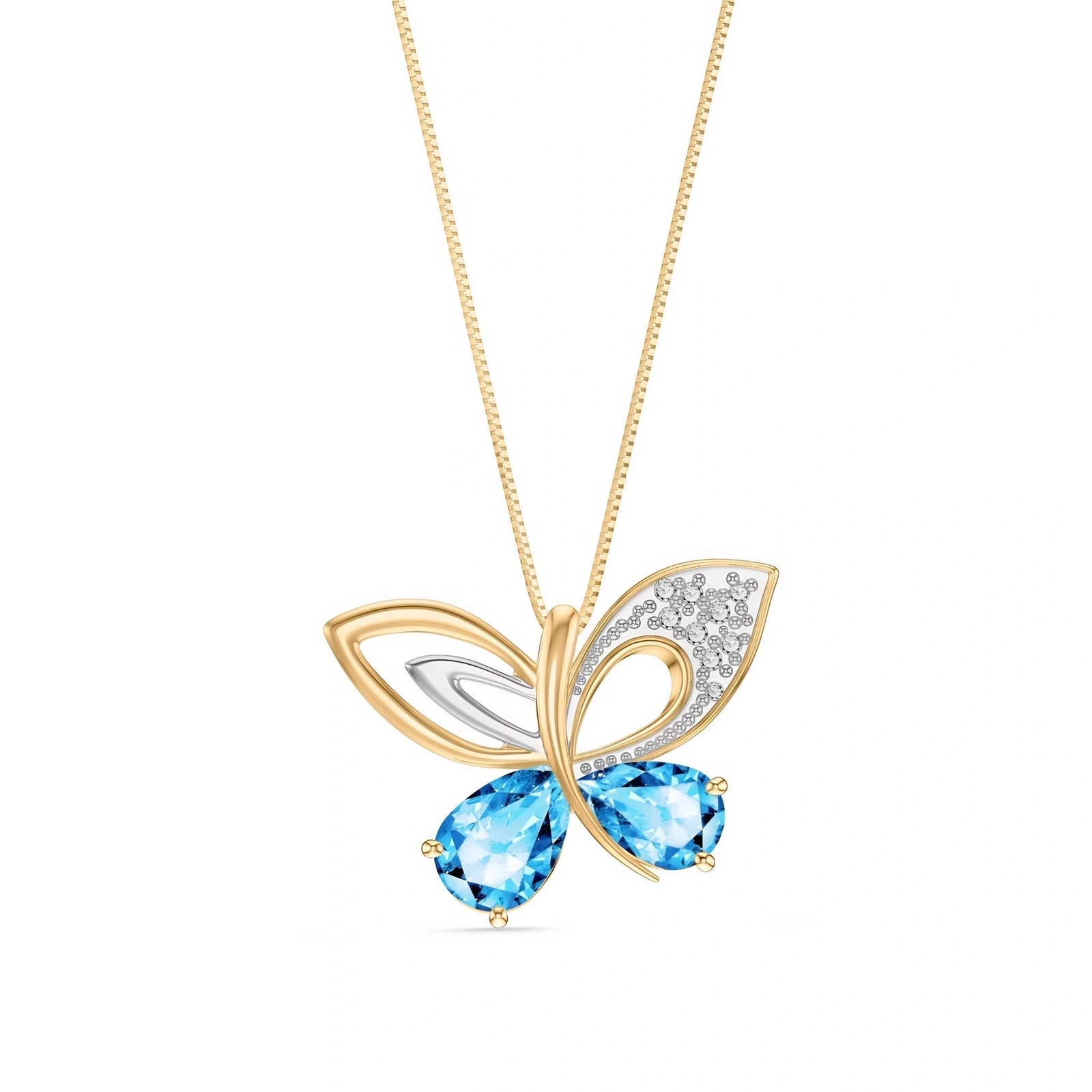 Yellow Gold Classic Pendant Necklace Blue Topaz 10K — Fedora