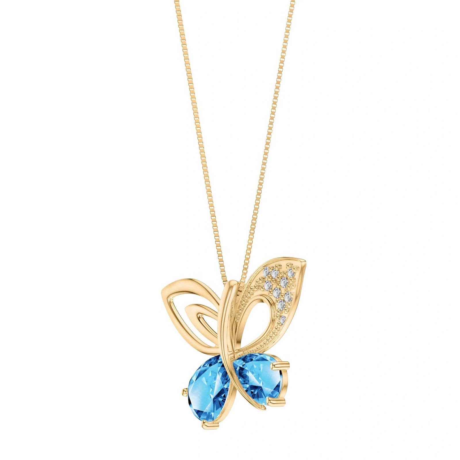 Yellow Gold Classic Pendant Necklace Blue Topaz 10K — Fedora
