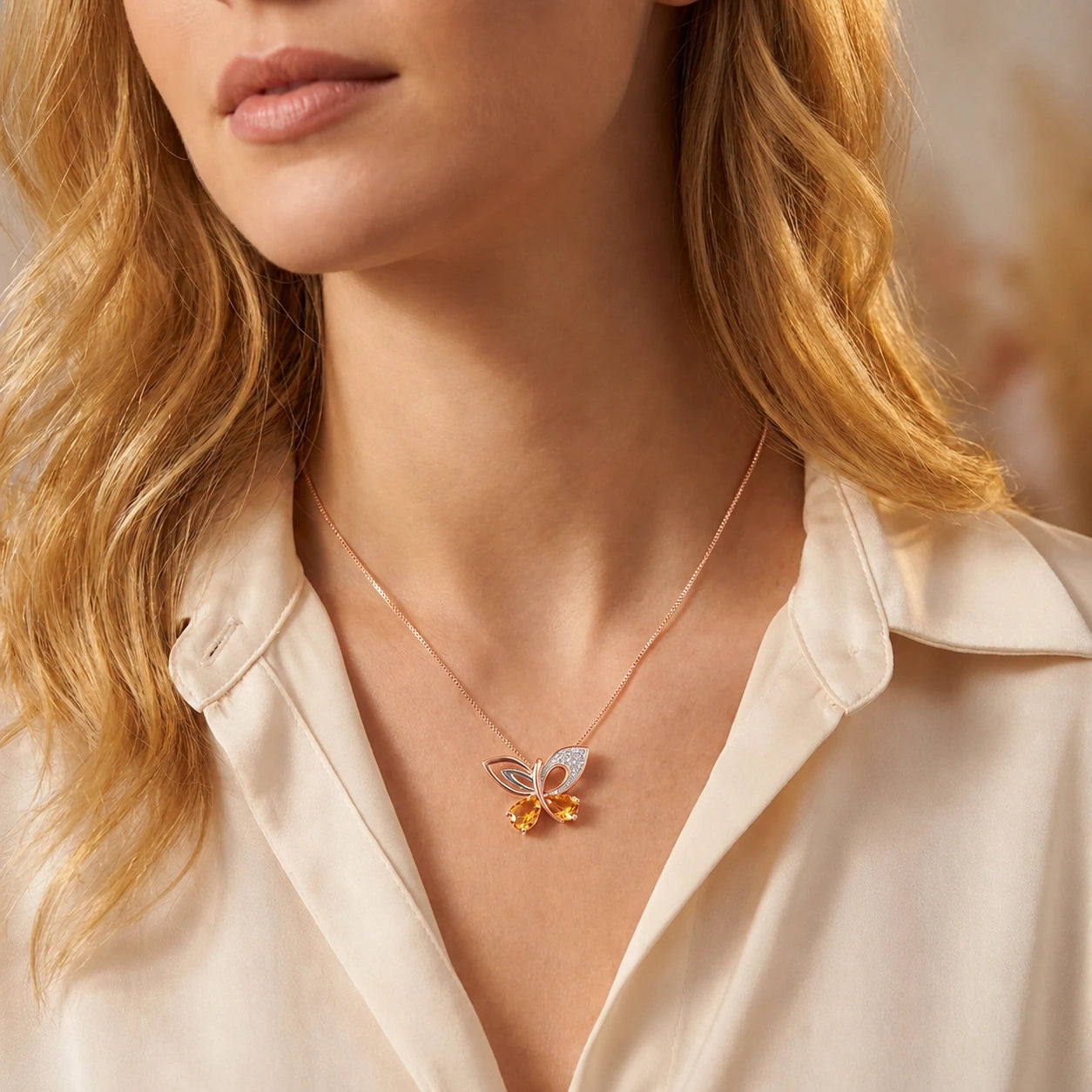 Rose Gold Classic Pendant Necklace Citrine 10K — Fedora