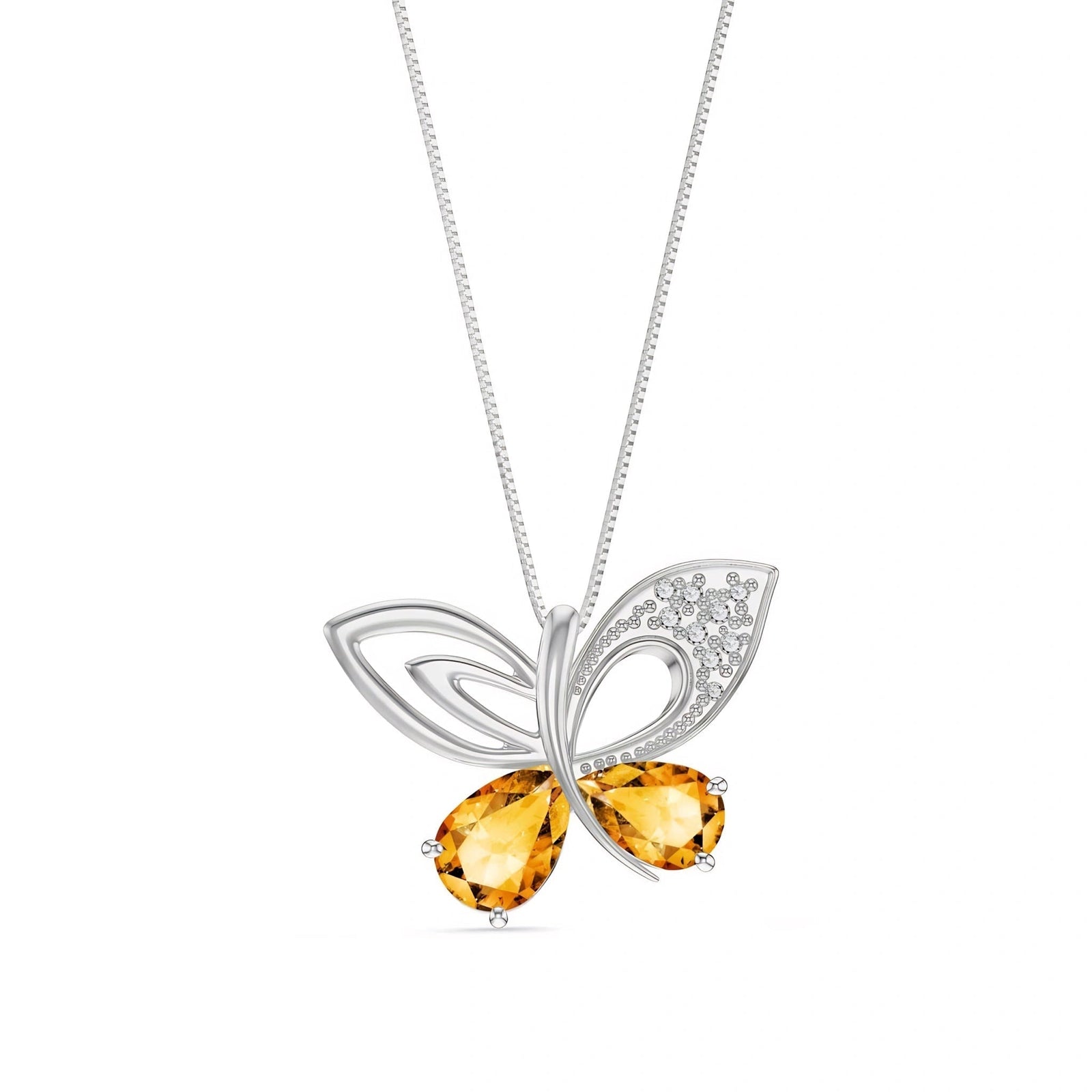 White Gold Classic Pendant Necklace Citrine 10K — Fedora