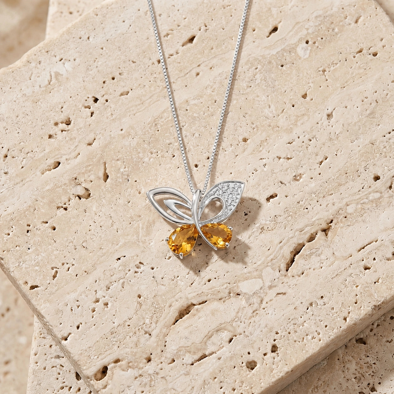 White Gold Classic Pendant Necklace Citrine 10K — Fedora