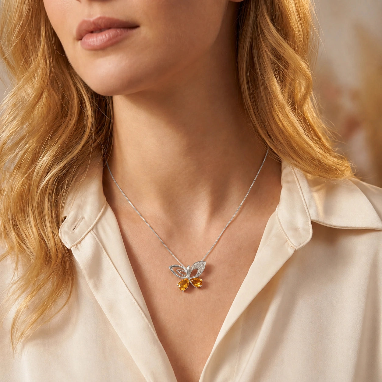 White Gold Classic Pendant Necklace Citrine 10K — Fedora