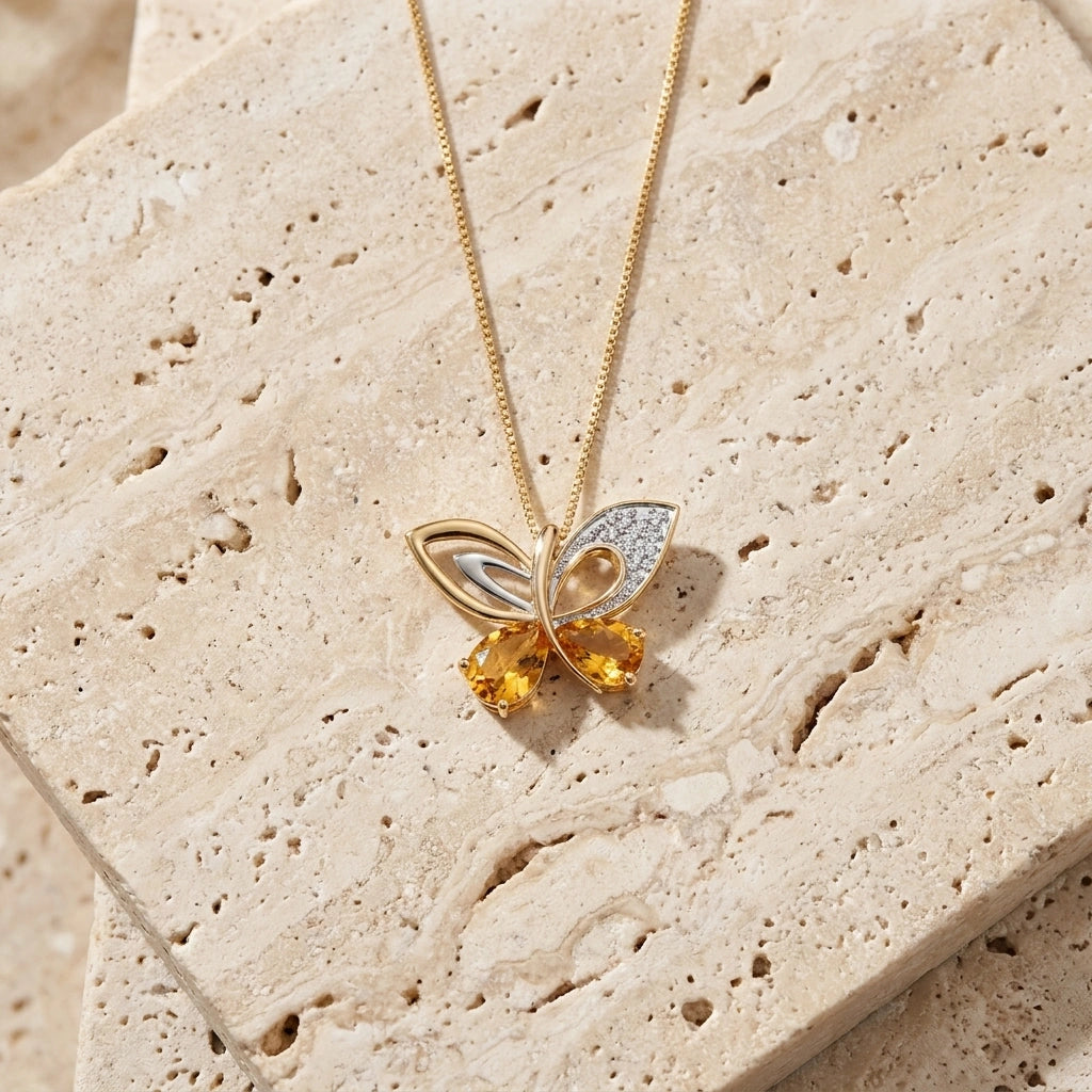 Yellow Gold Classic Pendant Necklace Citrine 10K — Fedora